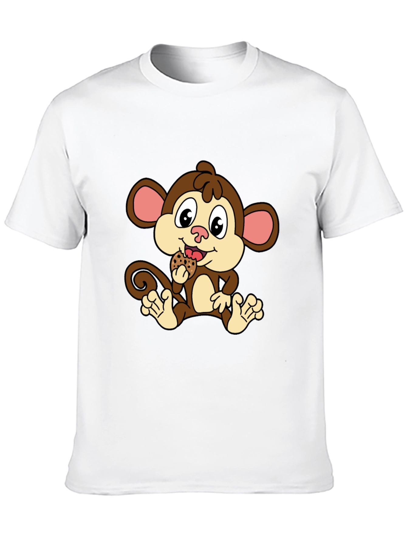 Cute Monkey Eating Cookie Black T-Shirt