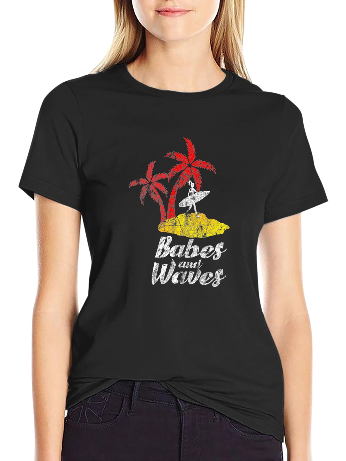 Babes and Waves Graphic Tee - Black Cotton T-Shirt