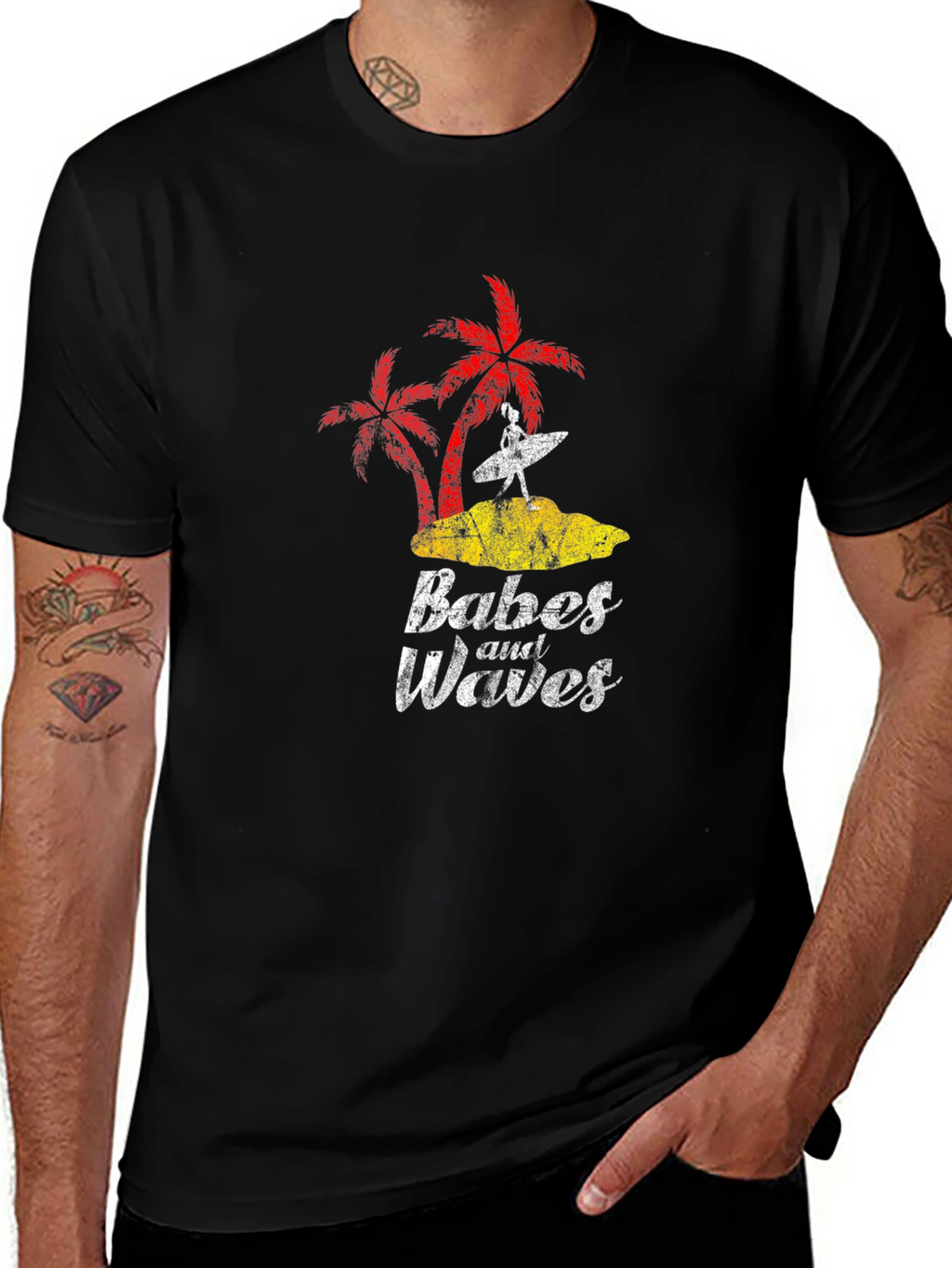 Babes and Waves Graphic Tee - Black Cotton T-Shirt