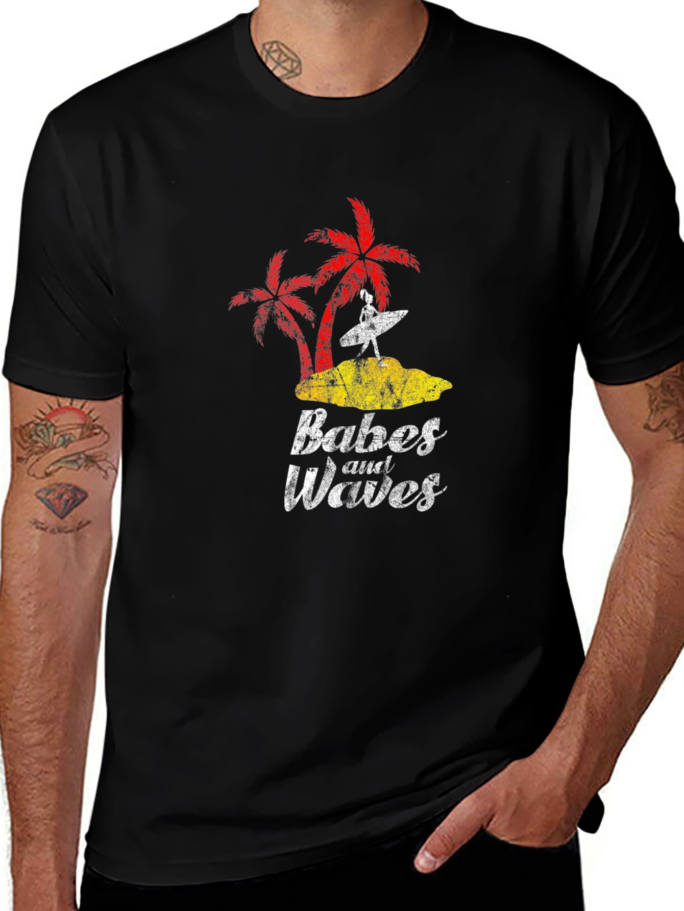 Babes and Waves Graphic Tee - Black Cotton T-Shirt