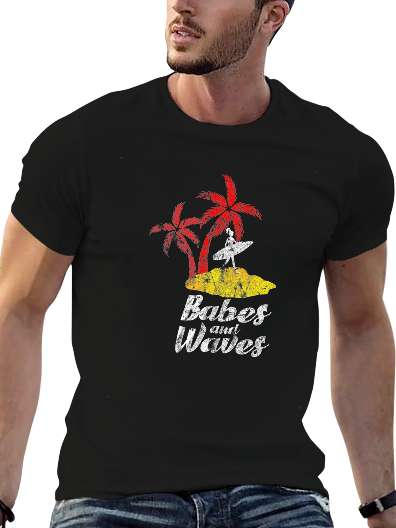 Babes and Waves Graphic Tee - Black Cotton T-Shirt