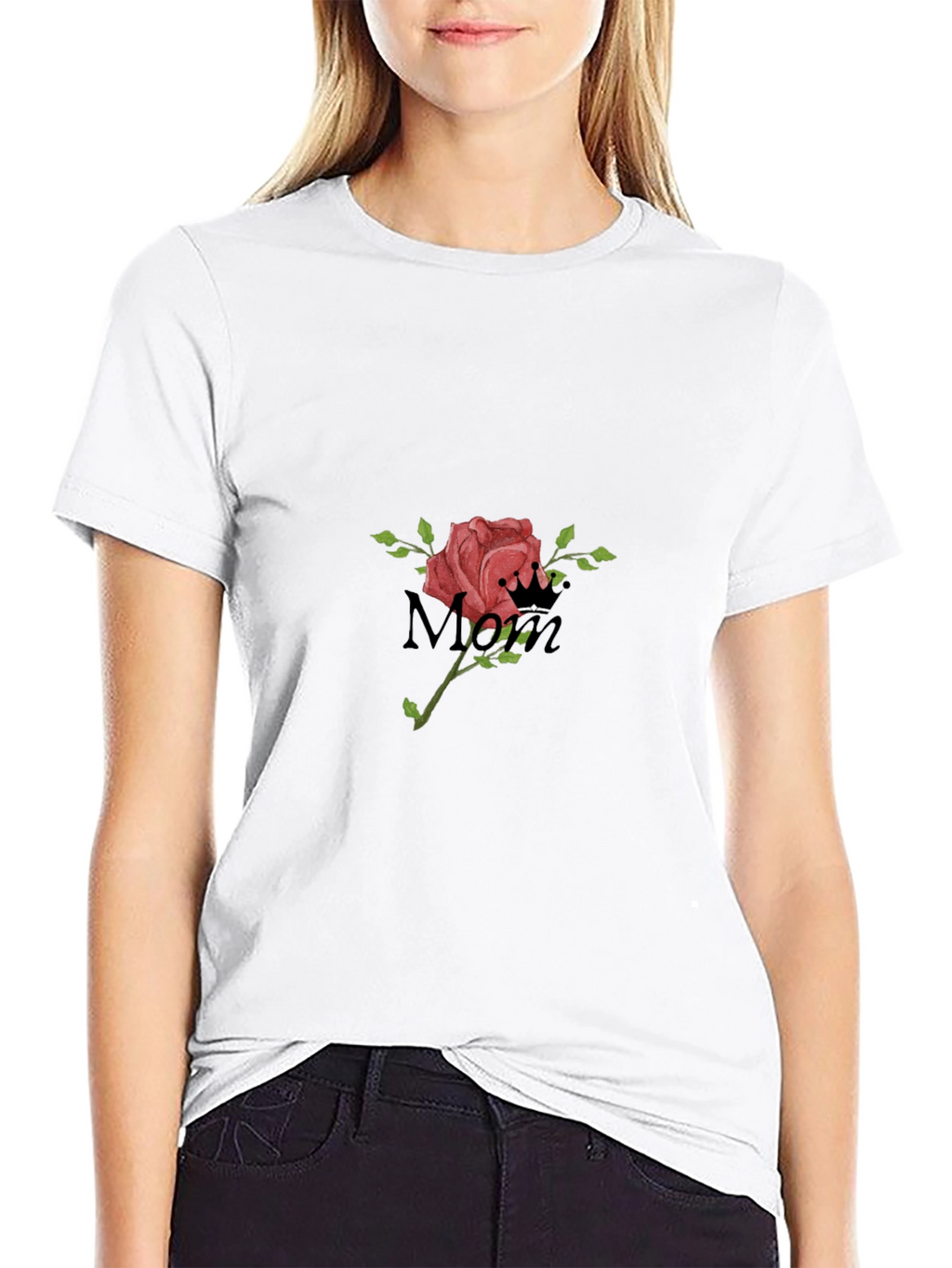 Mom Rose Graphic Black T-Shirt