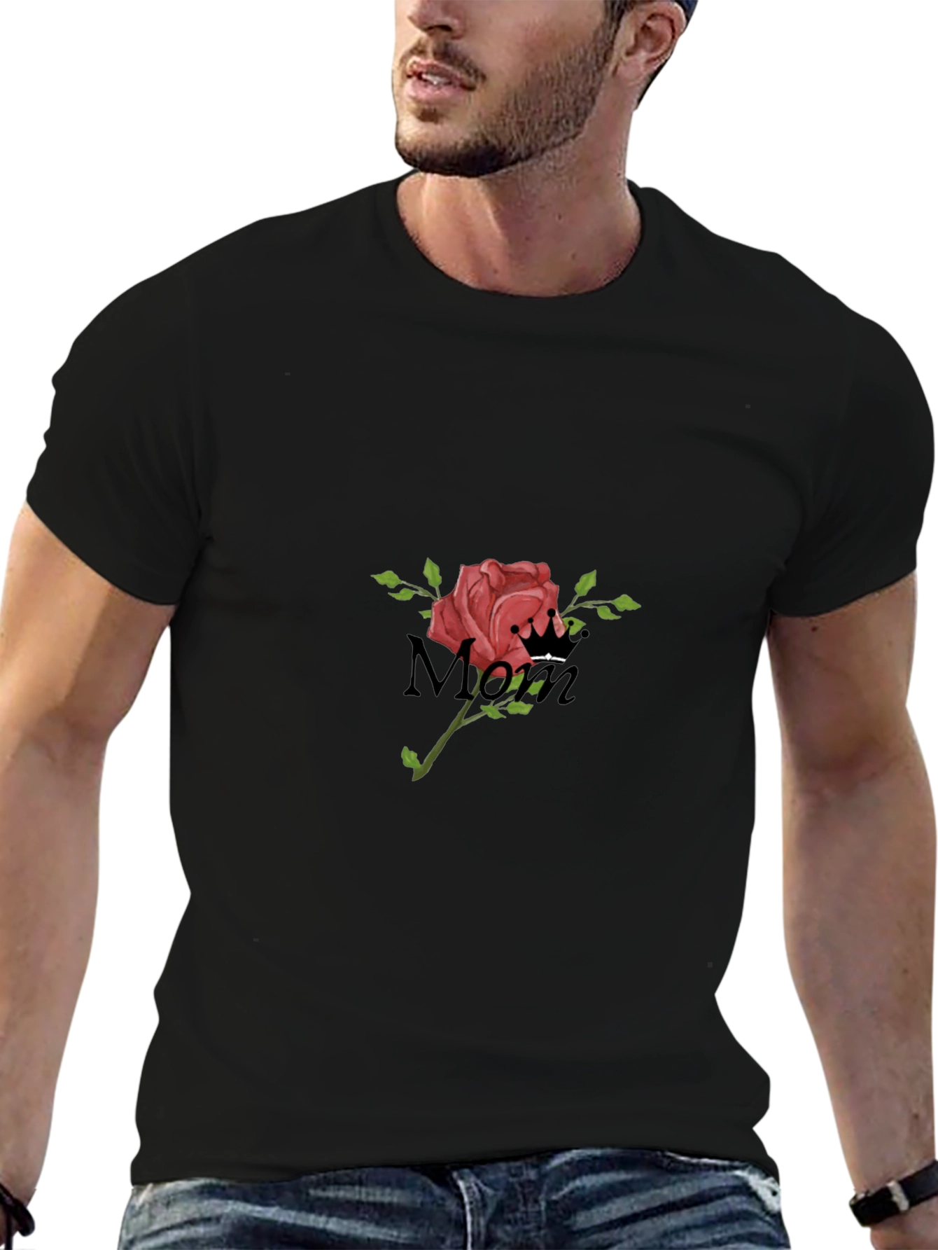 Mom Rose Graphic Black T-Shirt