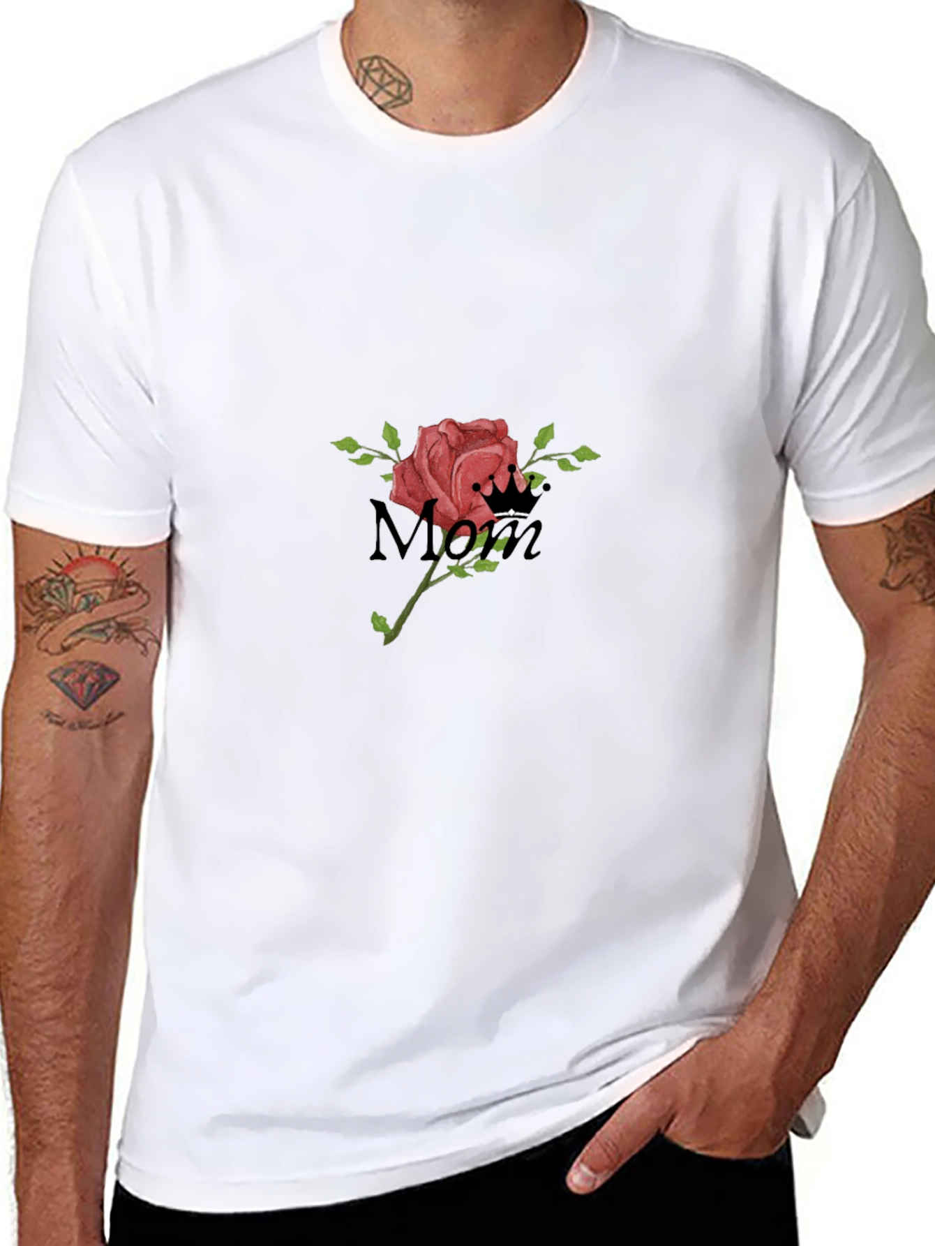 Mom Rose Graphic Black T-Shirt