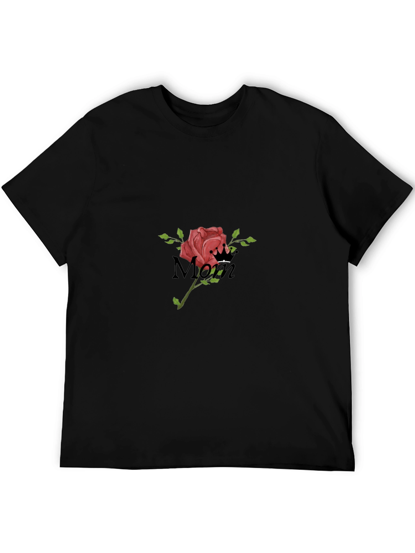 Mom Rose Graphic Black T-Shirt