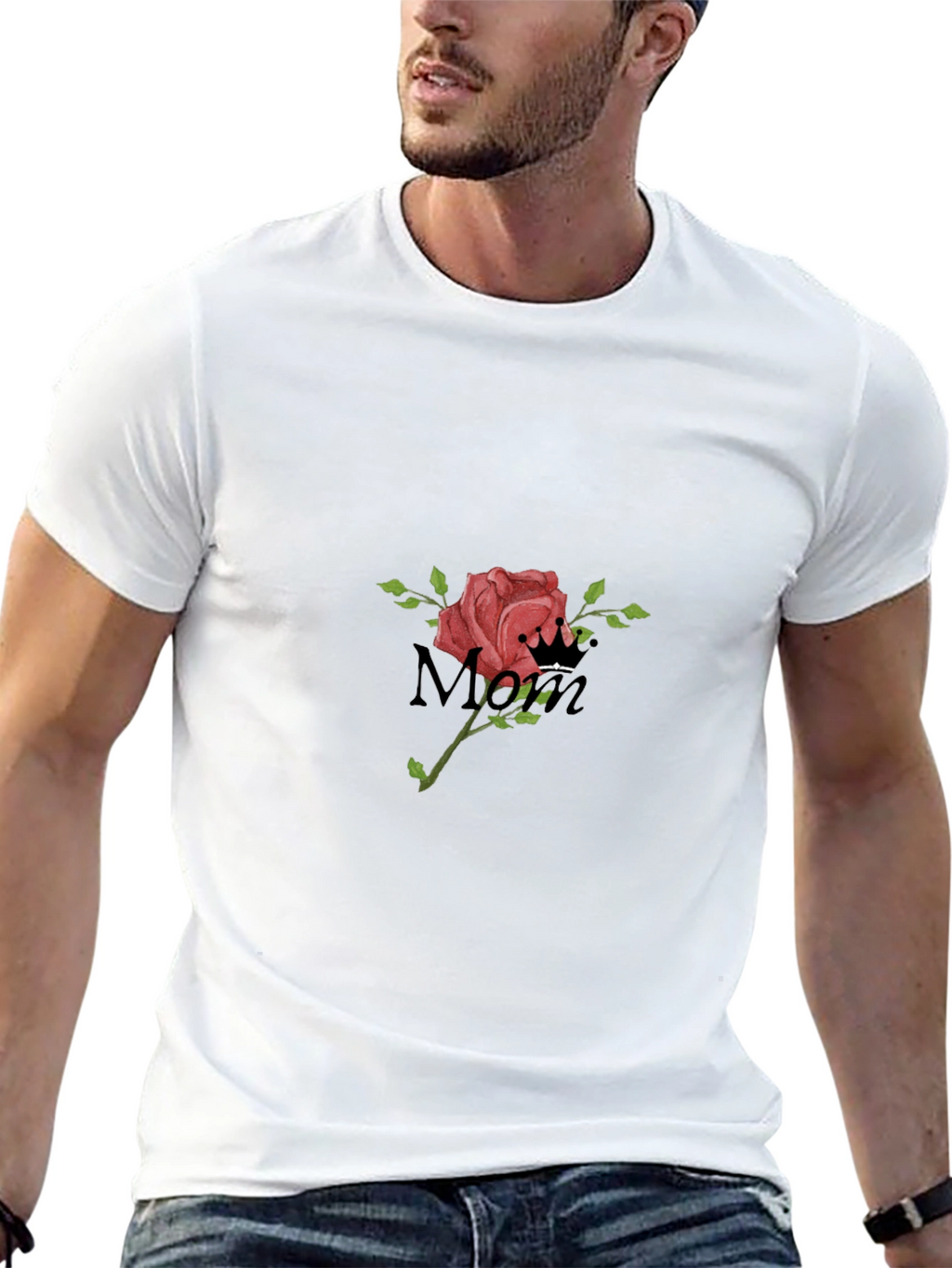 Mom Rose Graphic Black T-Shirt
