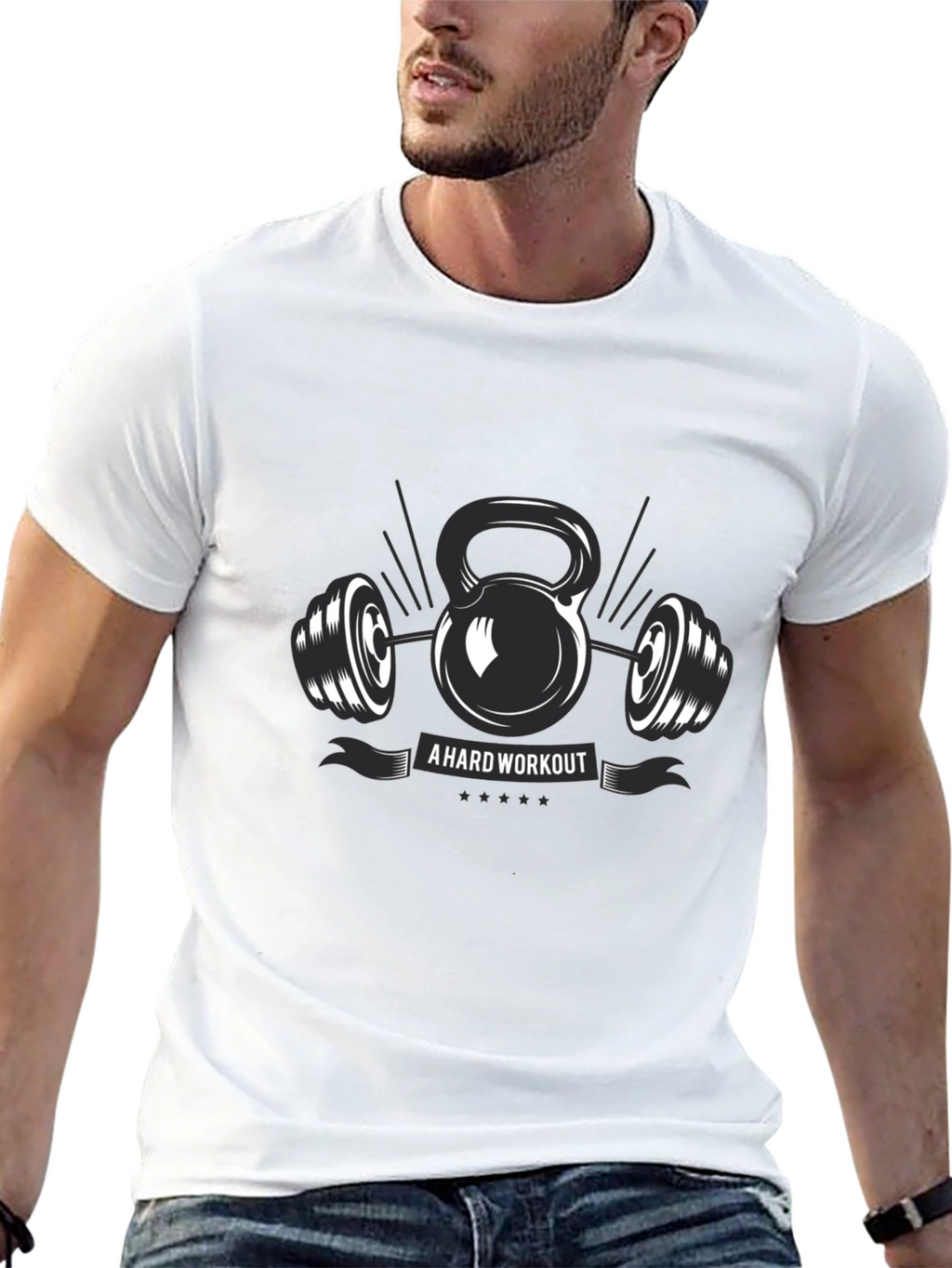 Workout Graphic T-Shirt - Kettlebell & Barbell Design