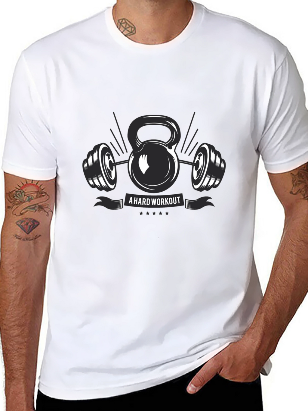 Workout Graphic T-Shirt - Kettlebell & Barbell Design