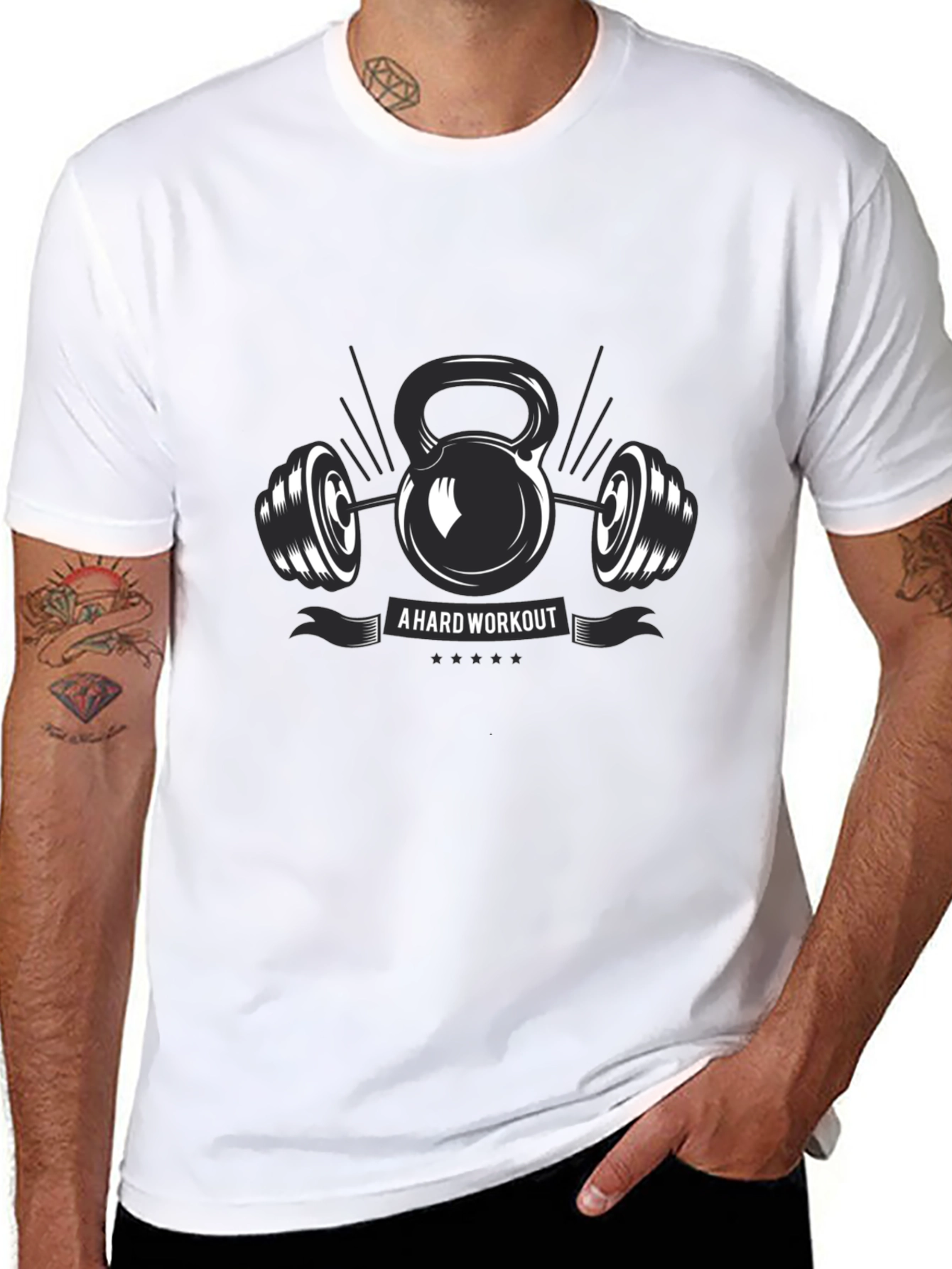 Workout Graphic T-Shirt - Kettlebell & Barbell Design
