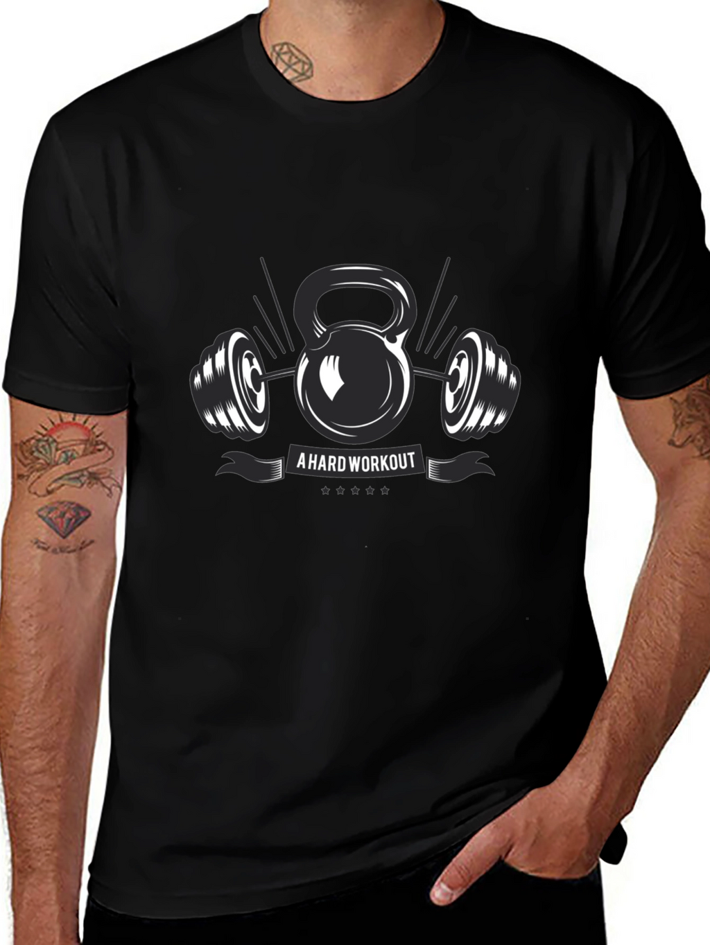 Workout Graphic T-Shirt - Kettlebell & Barbell Design
