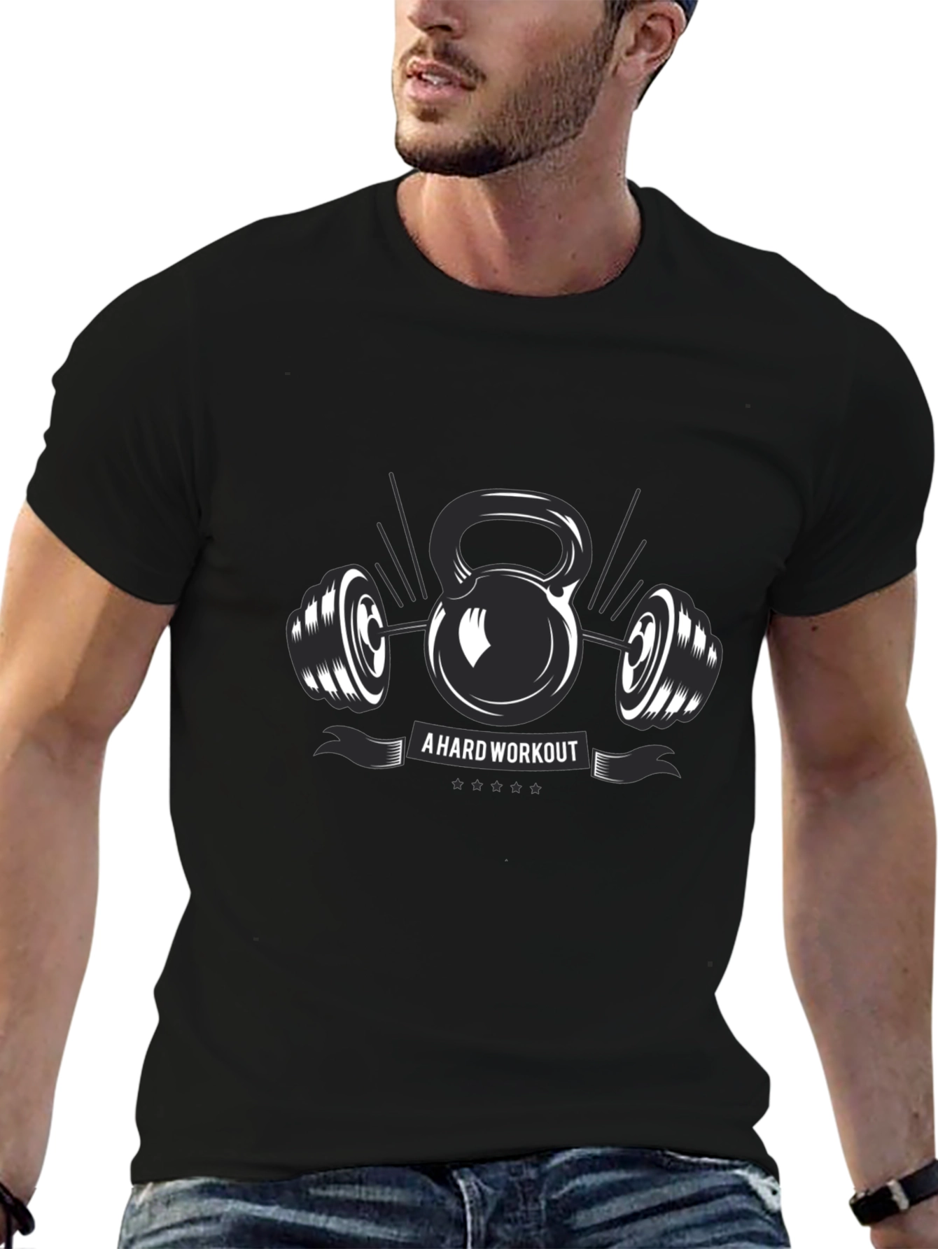 Workout Graphic T-Shirt - Kettlebell & Barbell Design