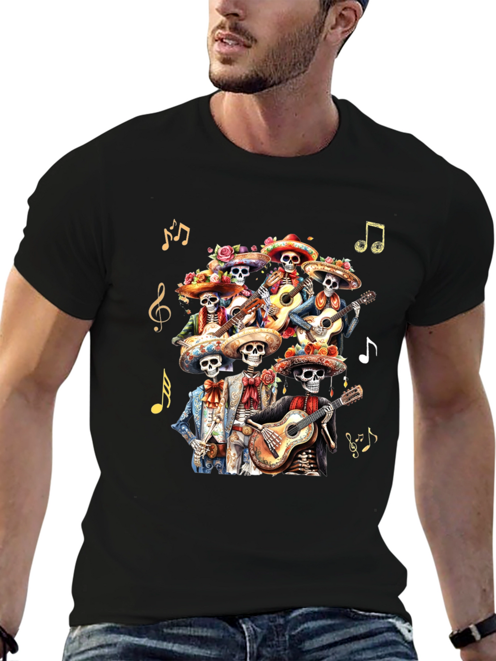 Day of the Dead Skeleton Mariachi Band Graphic Tee