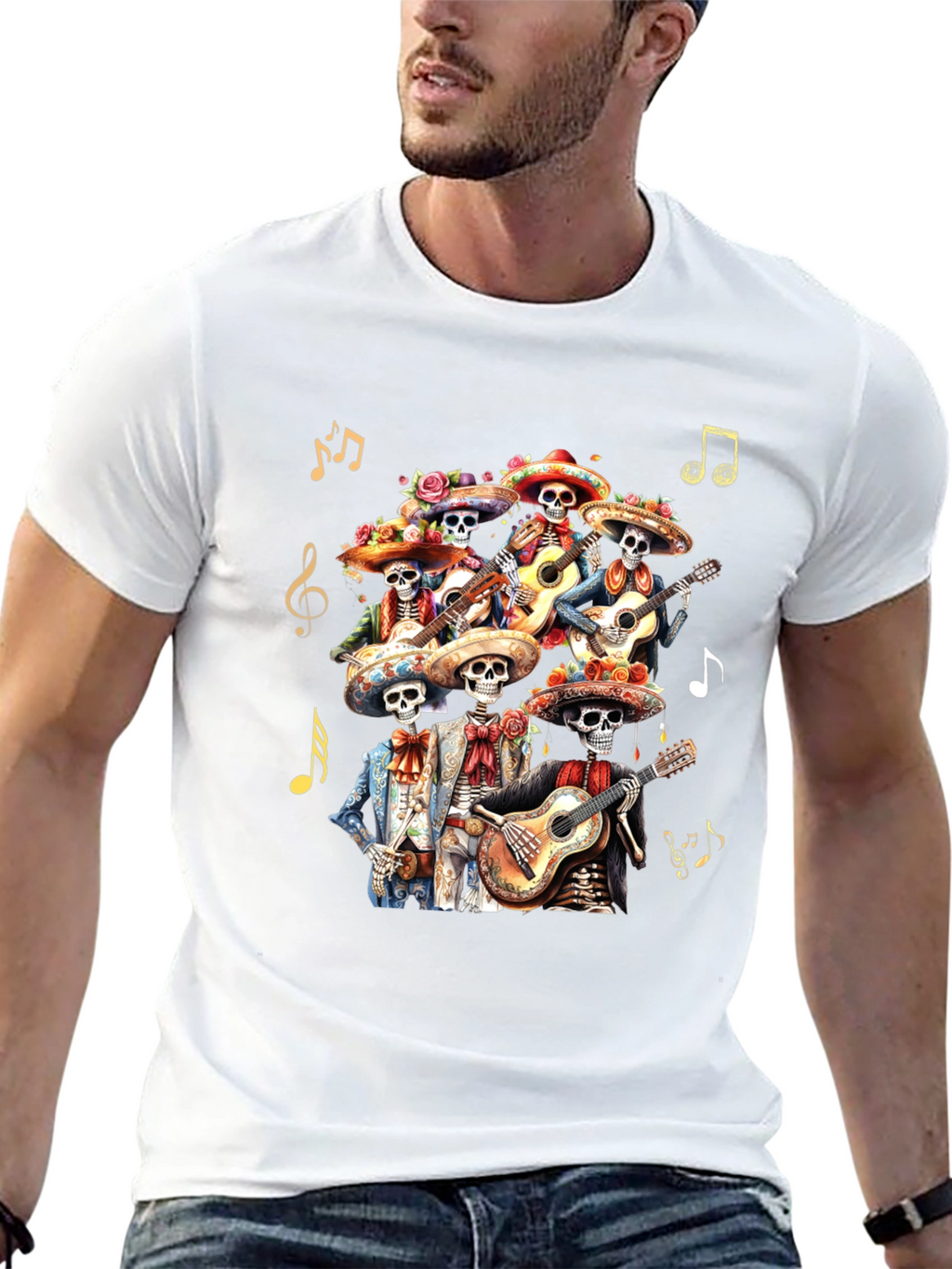 Day of the Dead Skeleton Mariachi Band Graphic Tee