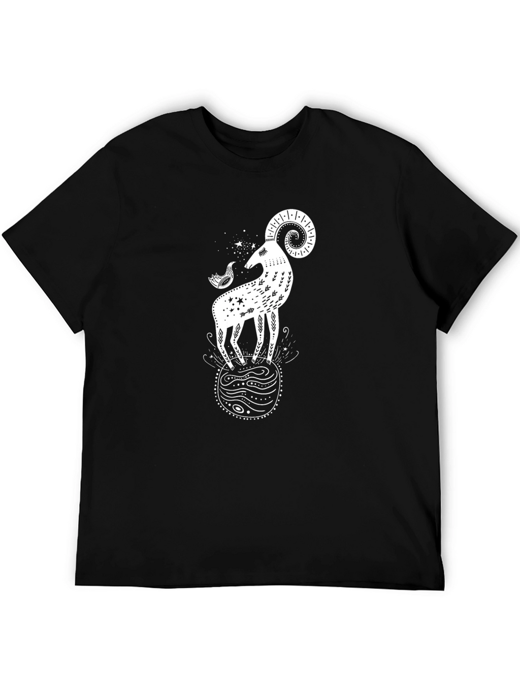 Ram & Bird Graphic Black T-Shirt - Unique Design
