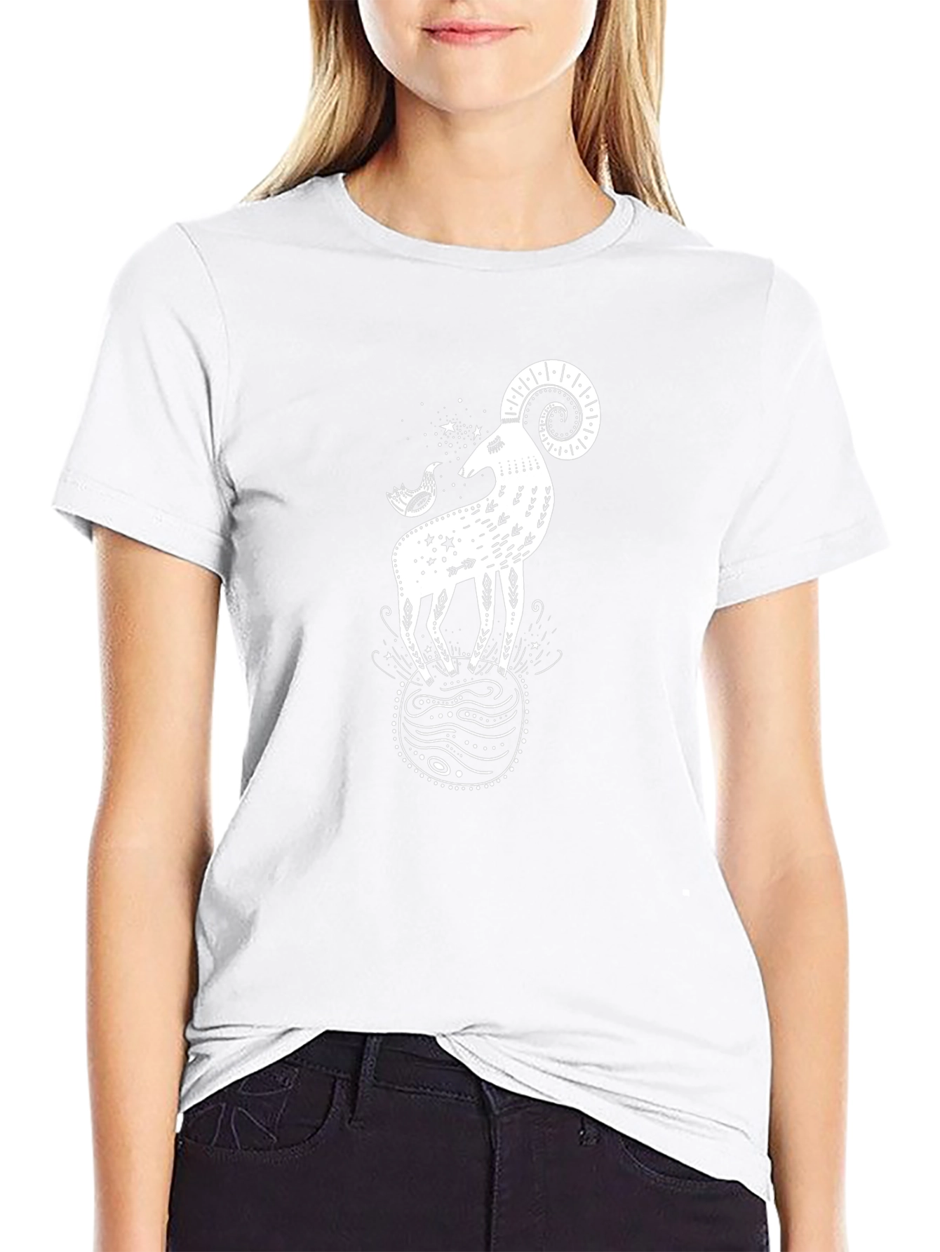 Ram & Bird Graphic Black T-Shirt - Unique Design