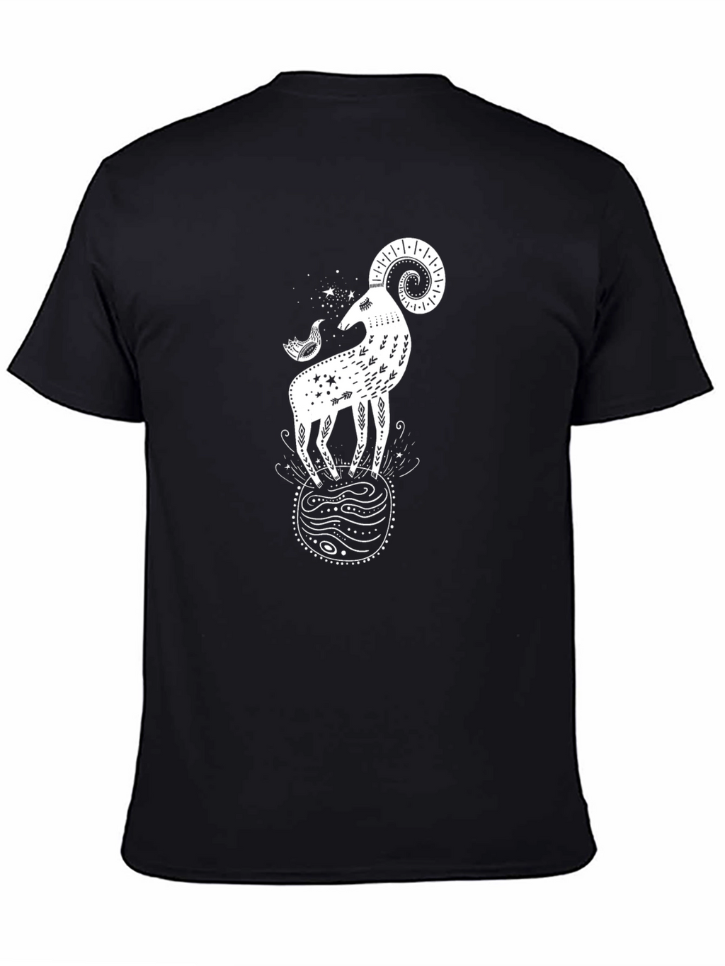 Ram & Bird Graphic Black T-Shirt - Unique Design