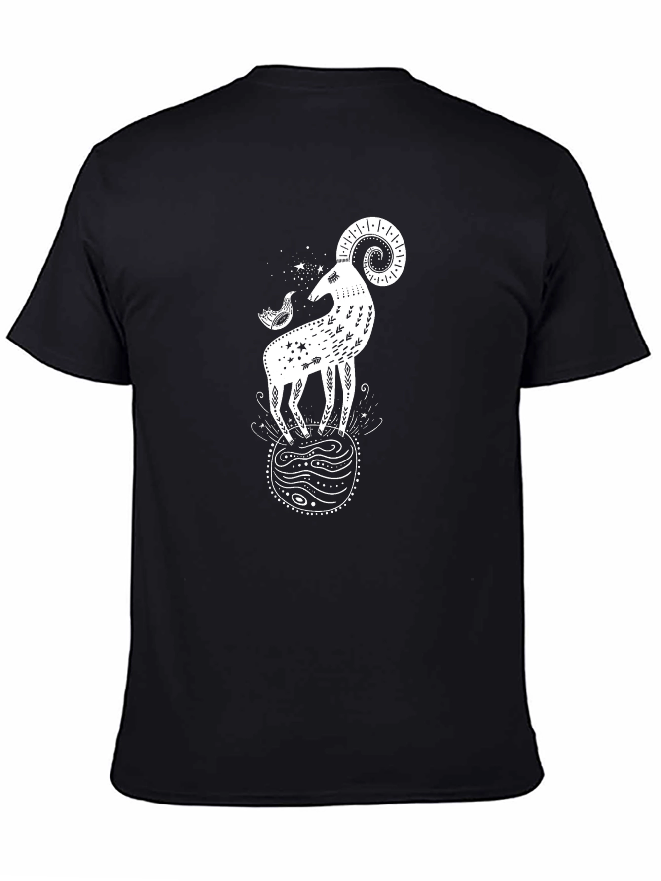 Ram & Bird Graphic Black T-Shirt - Unique Design