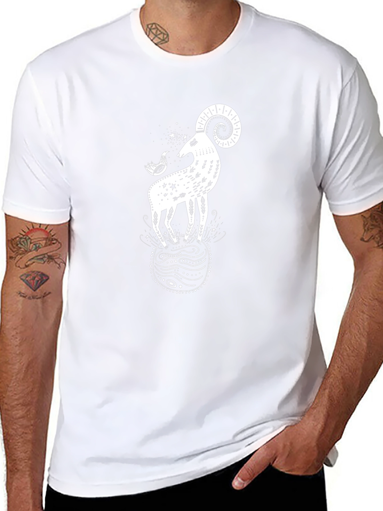 Ram & Bird Graphic Black T-Shirt - Unique Design