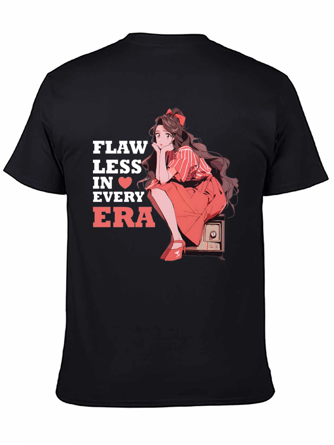 Flawless in Every Era Anime Girl Graphic Tee - Black