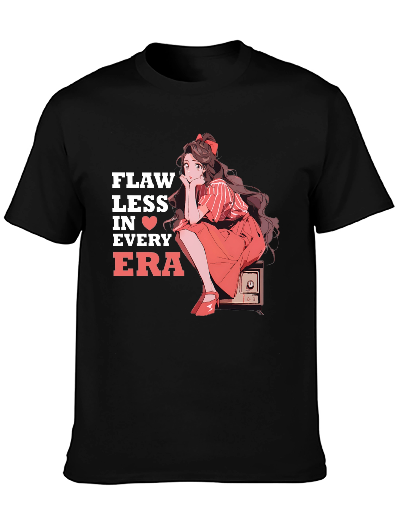 Flawless in Every Era Anime Girl Graphic Tee - Black