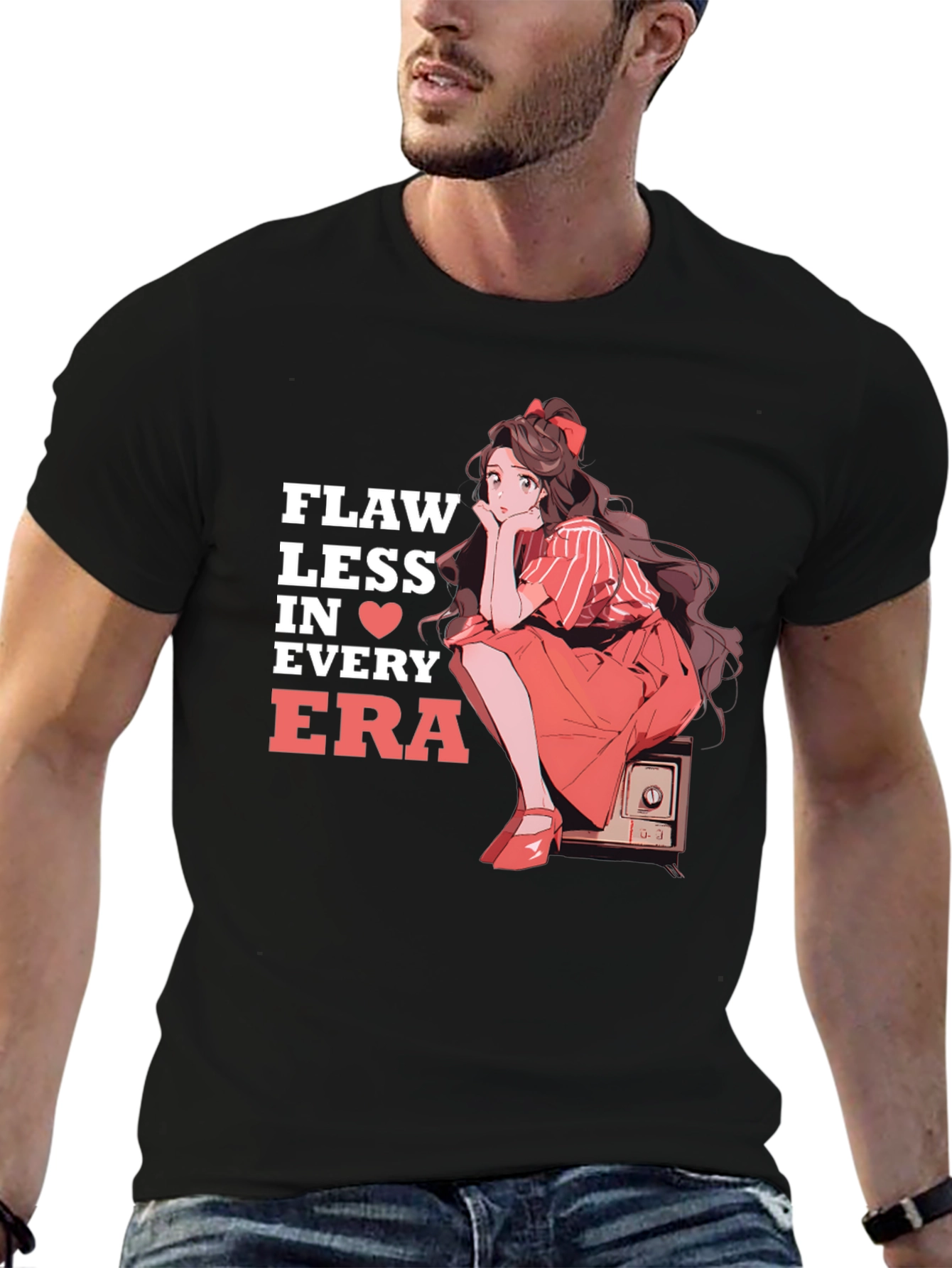 Flawless in Every Era Anime Girl Graphic Tee - Black