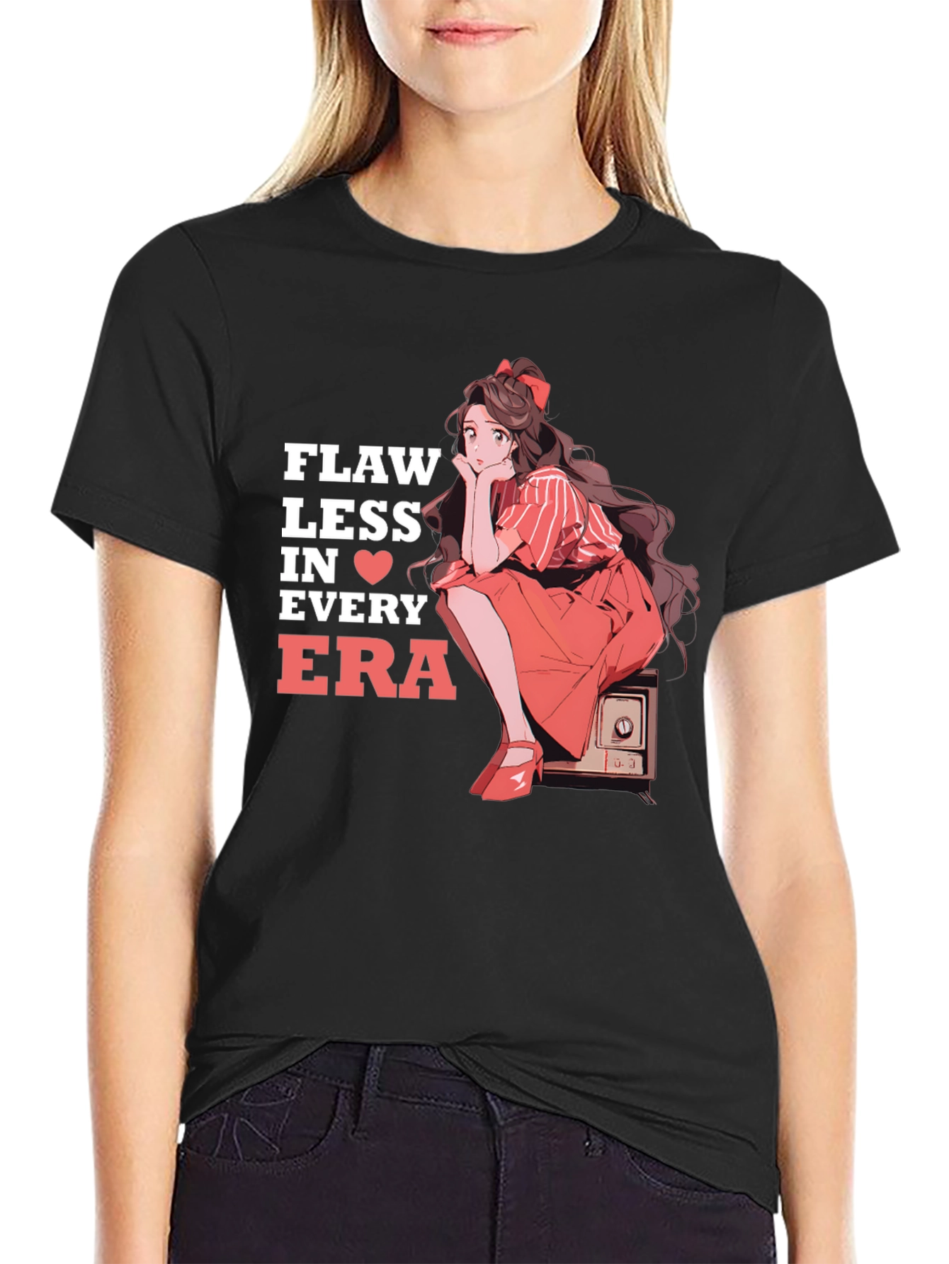 Flawless in Every Era Anime Girl Graphic Tee - Black