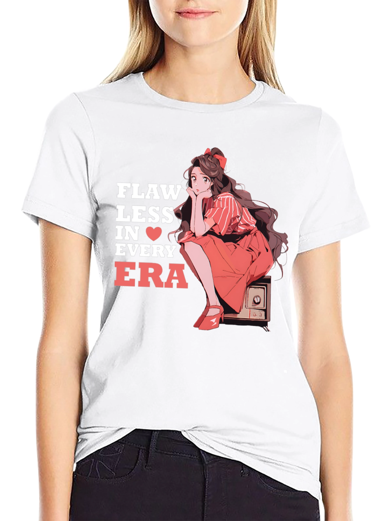 Flawless in Every Era Anime Girl Graphic Tee - Black