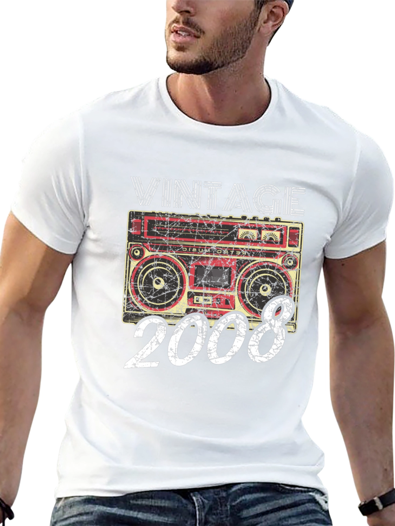 Vintage 2008 Boombox Graphic T-Shirt