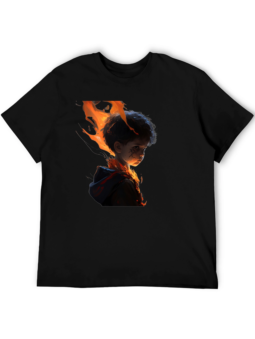 Fiery Child Graphic Print Black T-Shirt
