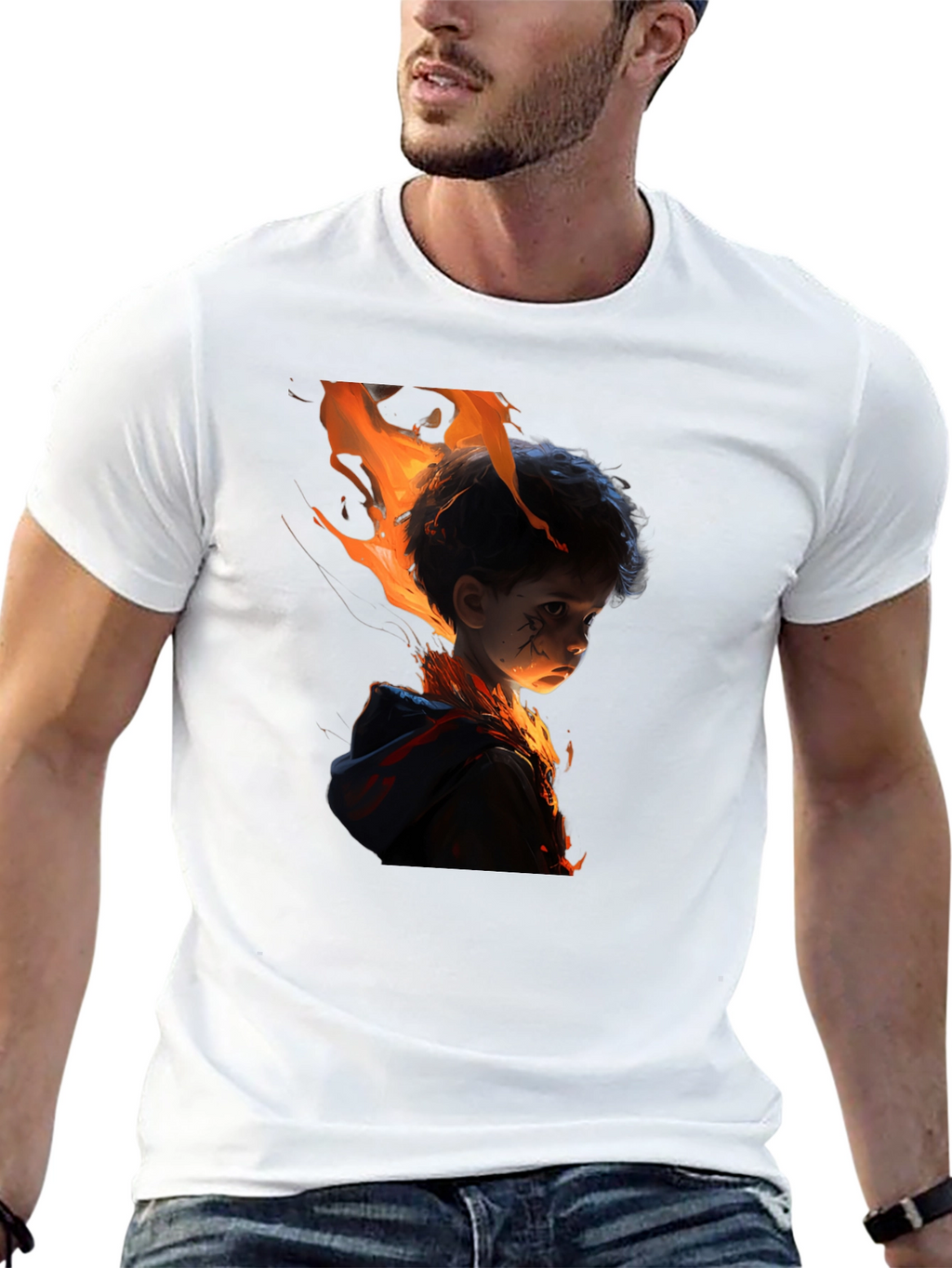 Fiery Child Graphic Print Black T-Shirt
