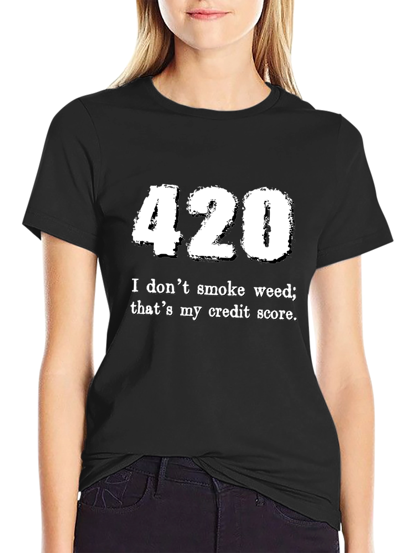 Funny 420 Credit Score Black Graphic Tee