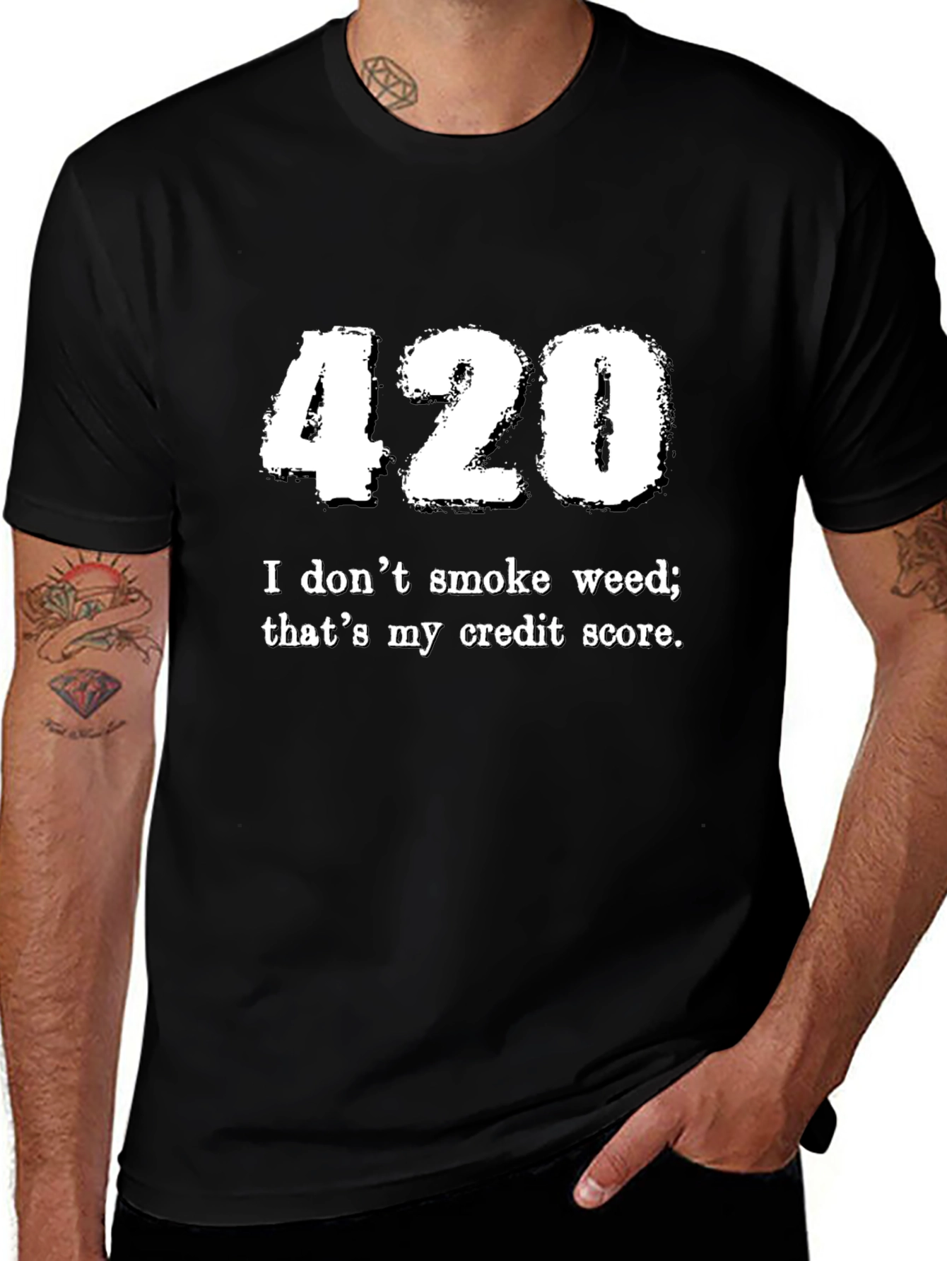 Funny 420 Credit Score Black Graphic Tee