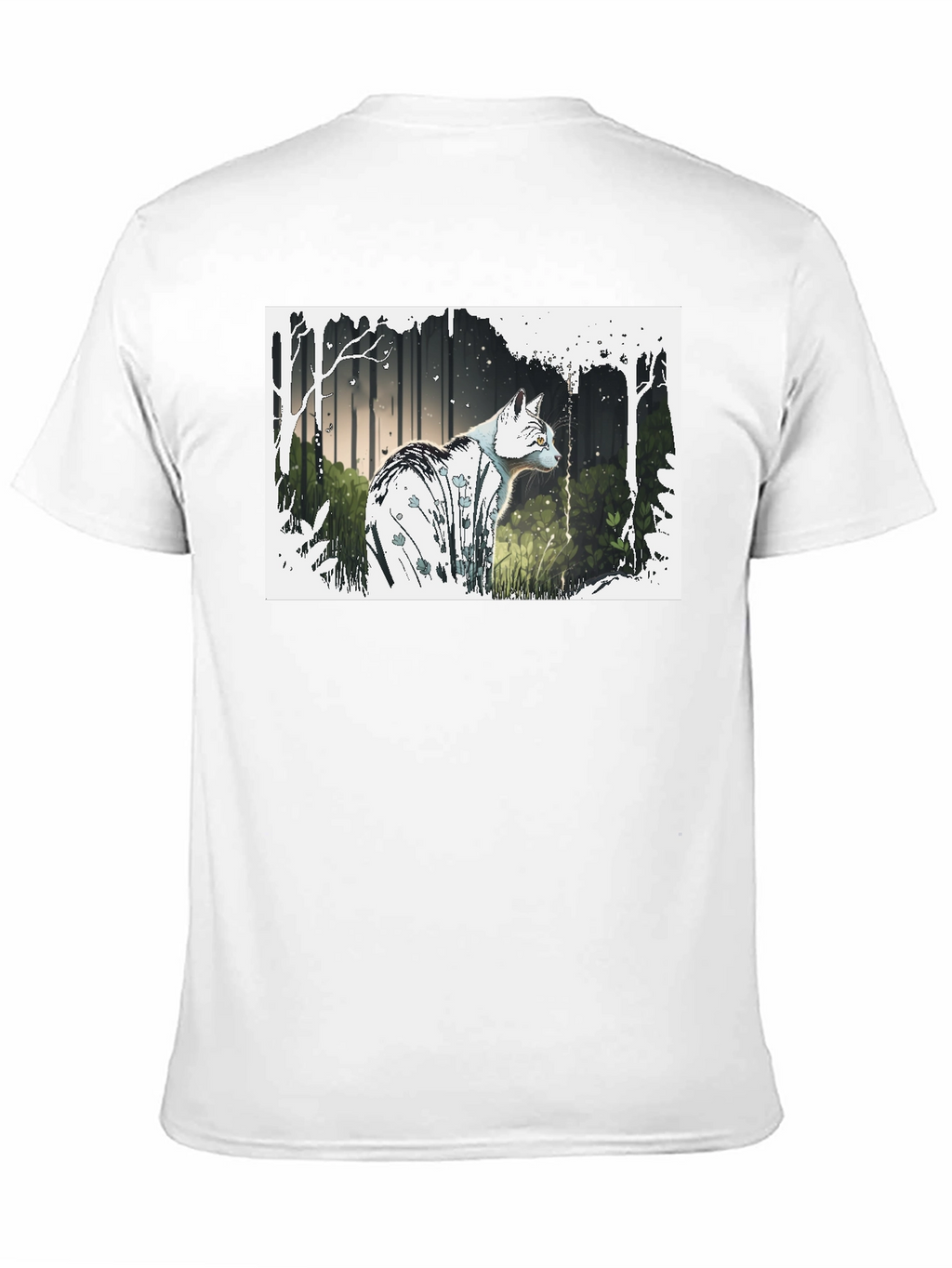 Cat Forest Graphic Print Black T-Shirt