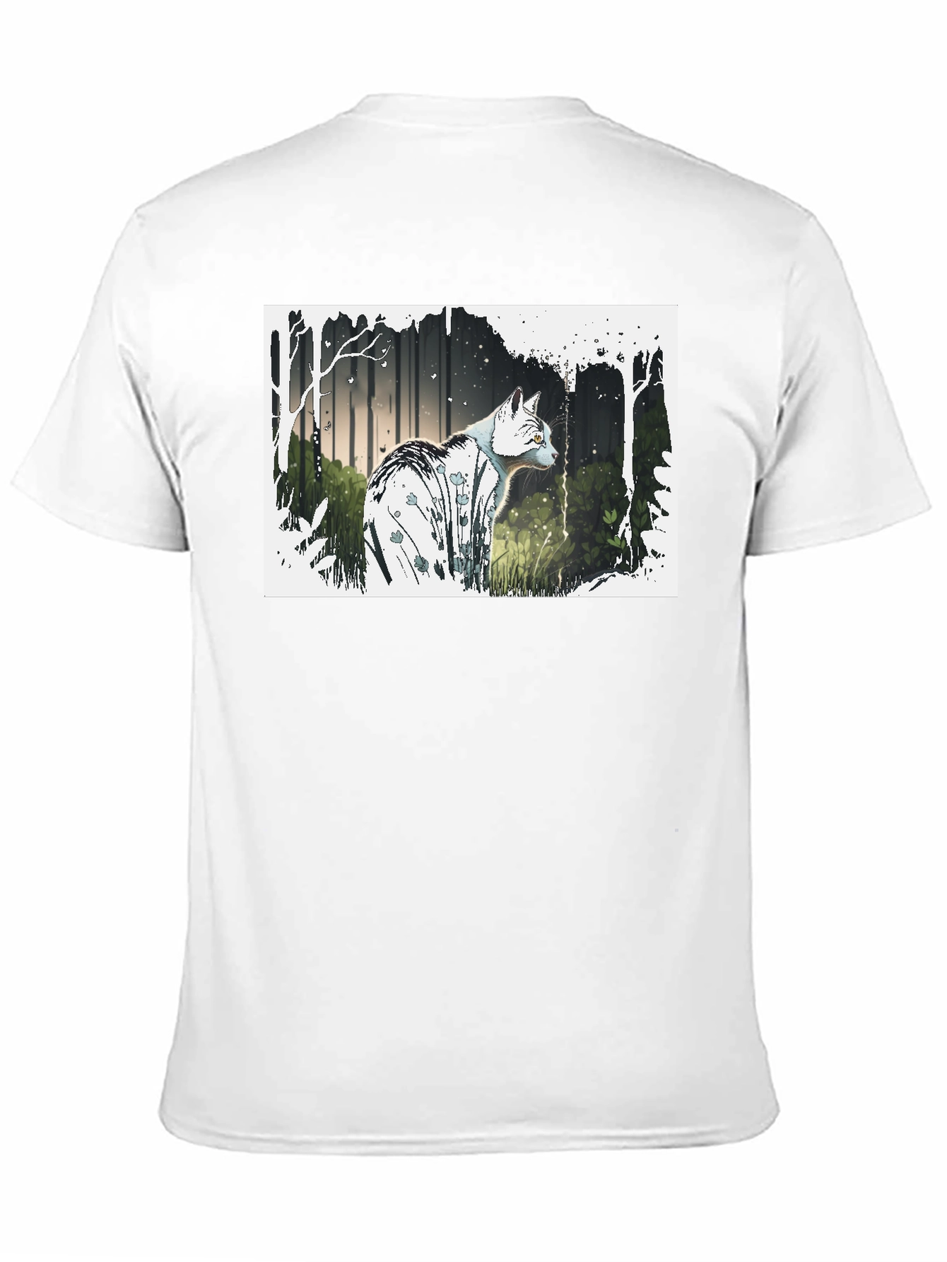 Cat Forest Graphic Print Black T-Shirt