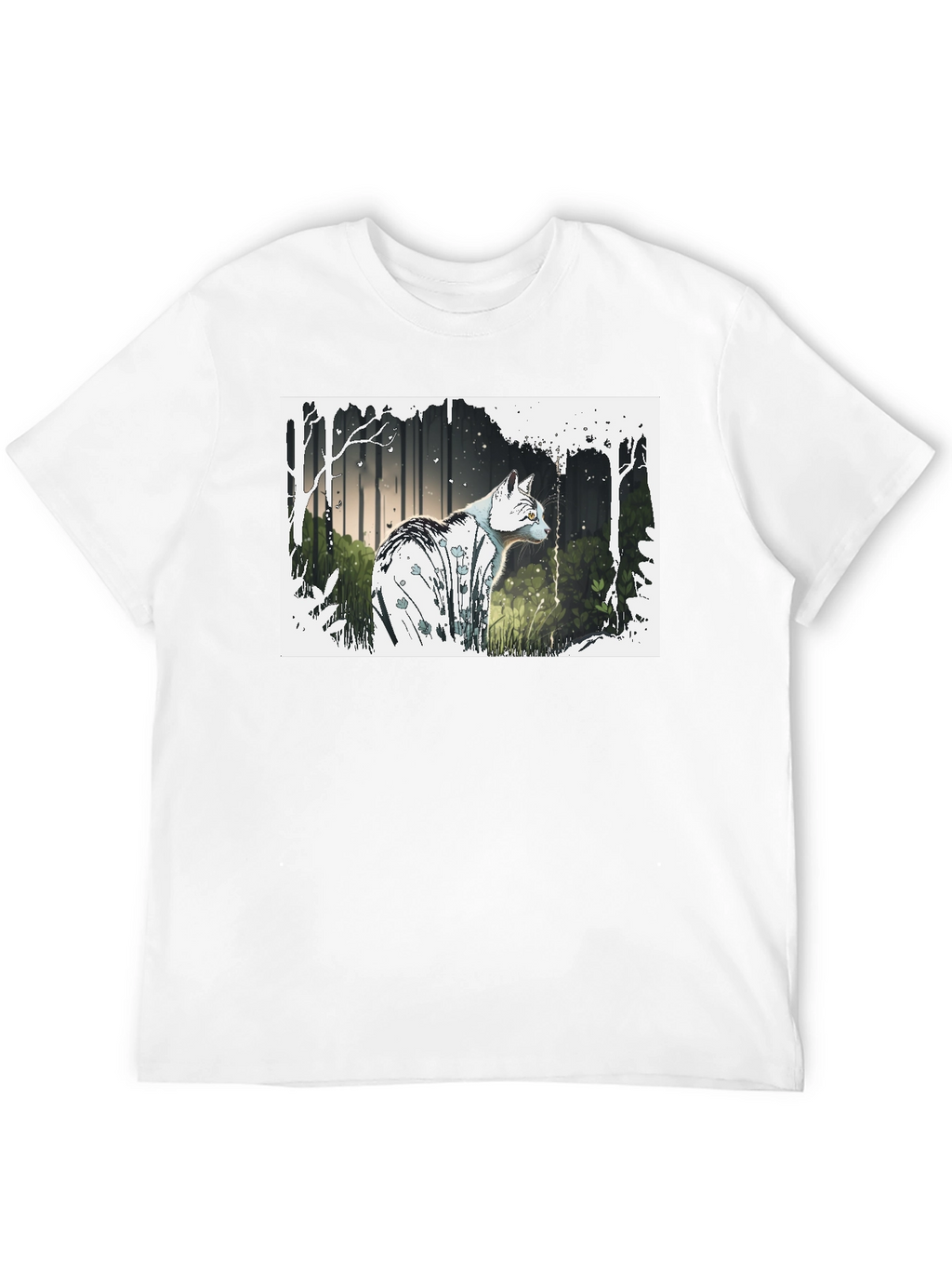 Cat Forest Graphic Print Black T-Shirt