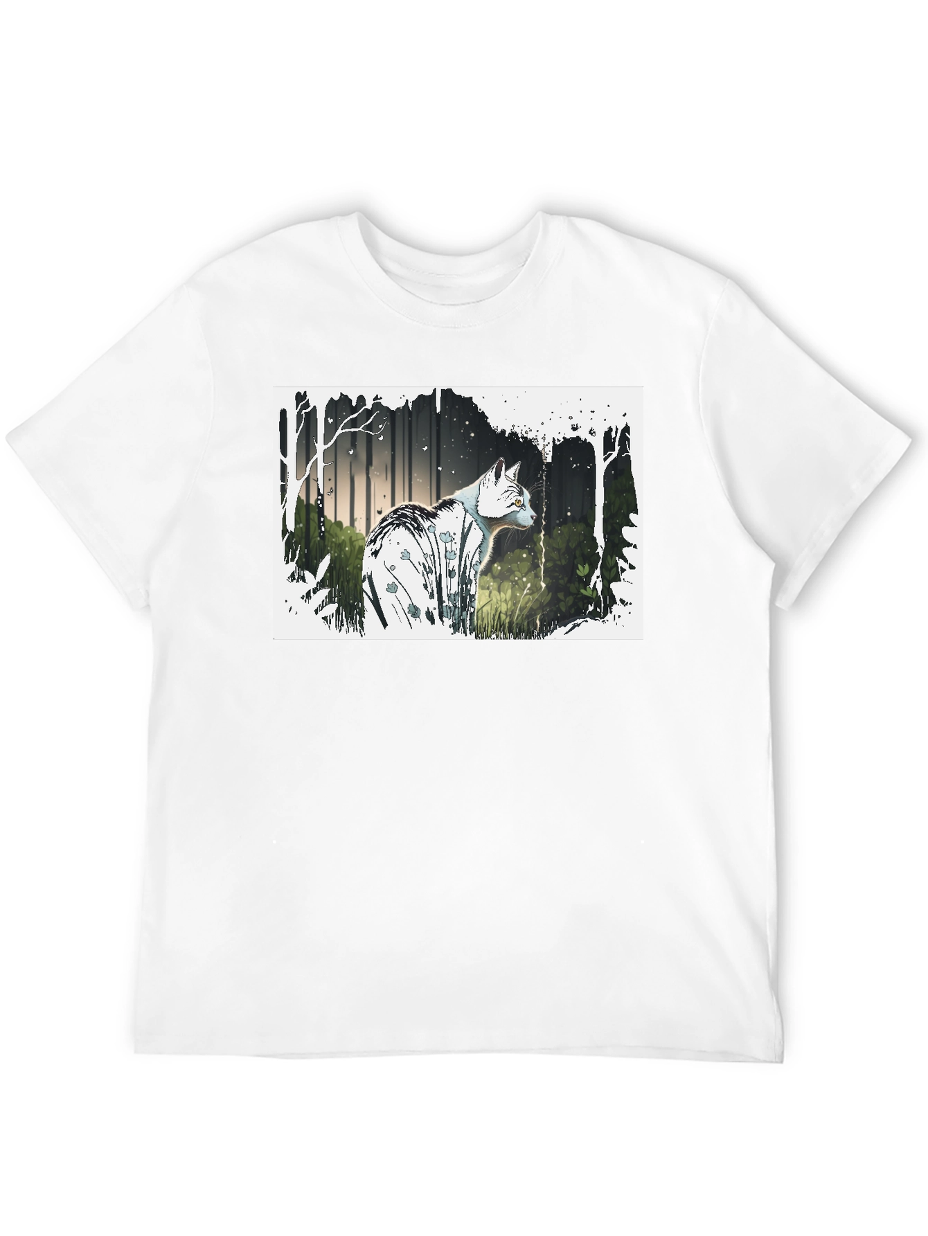 Cat Forest Graphic Print Black T-Shirt