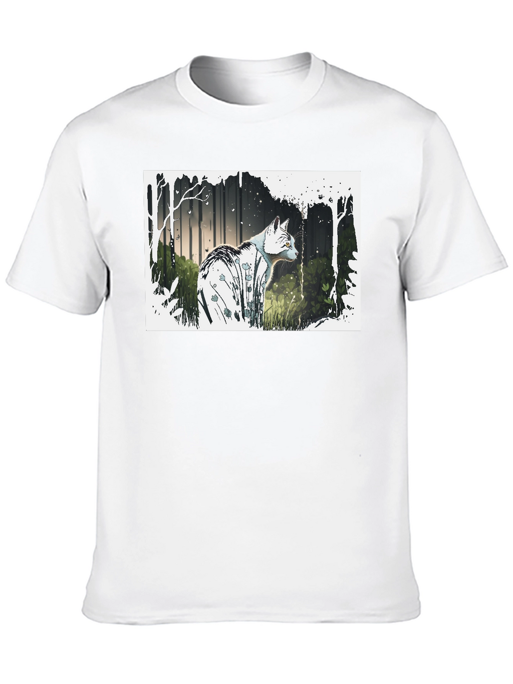 Cat Forest Graphic Print Black T-Shirt