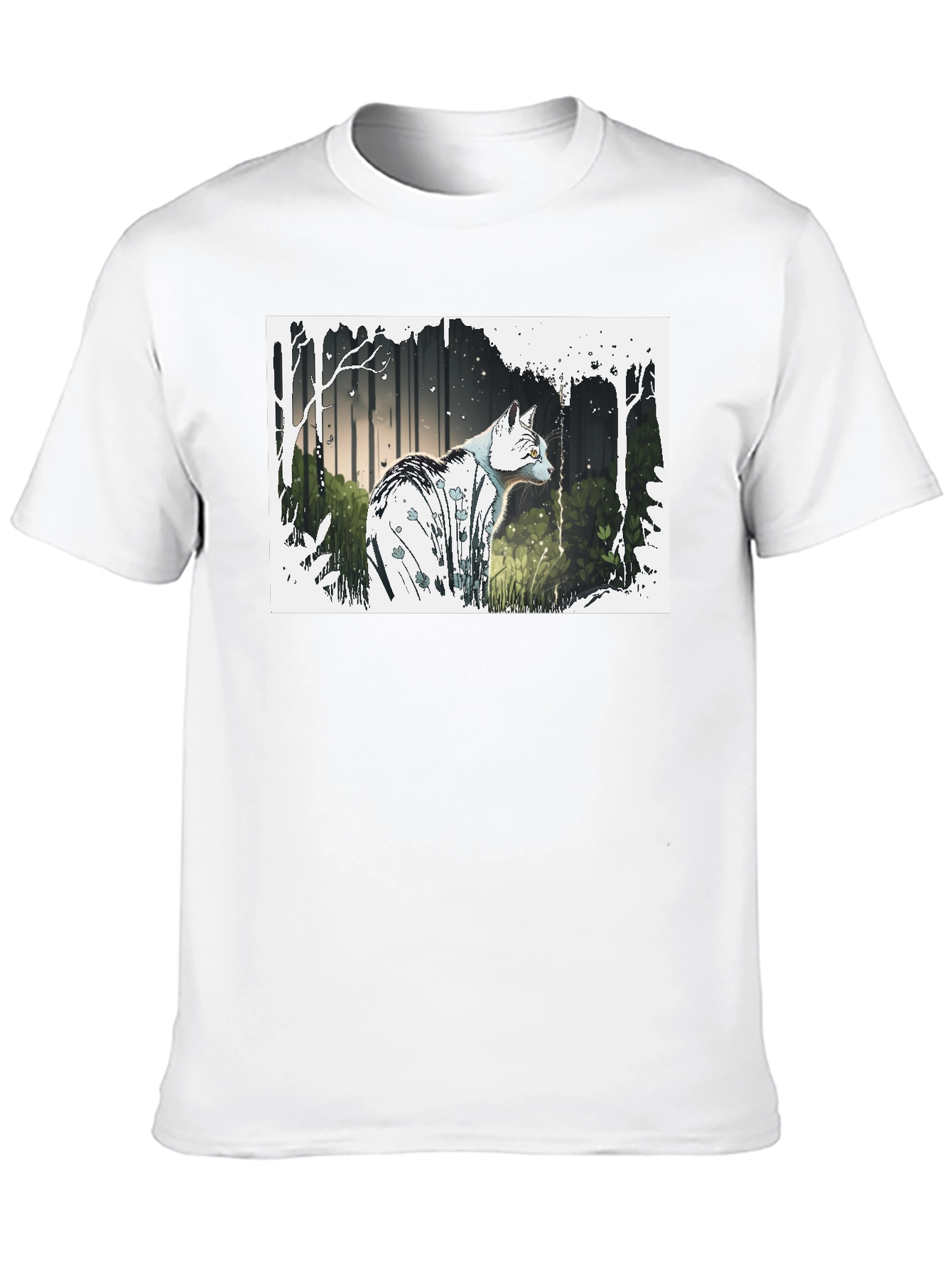 Cat Forest Graphic Print Black T-Shirt