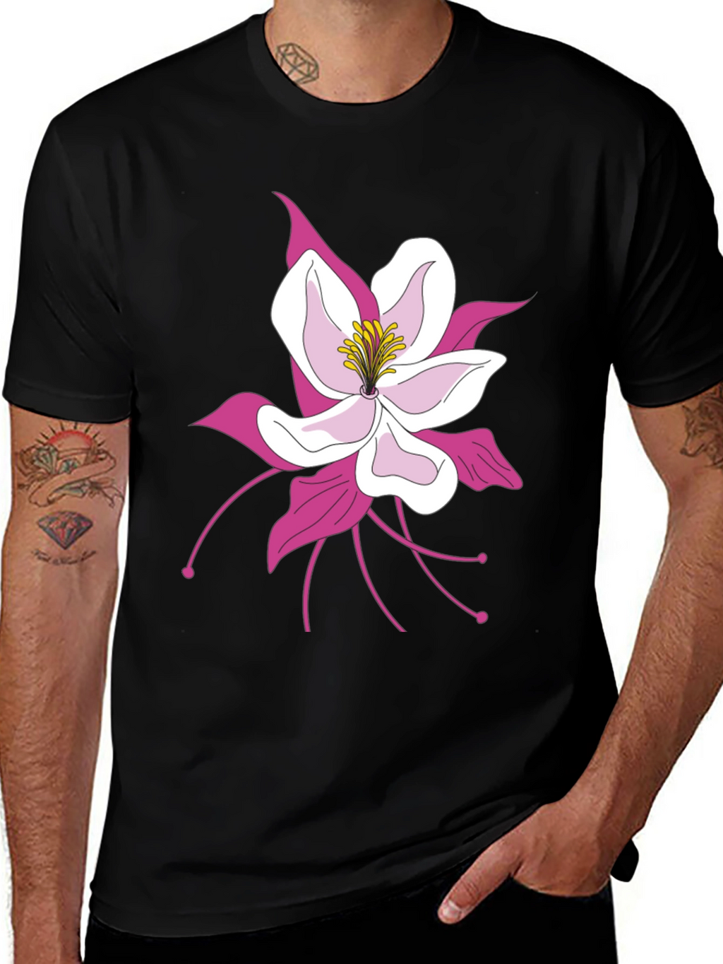 Floral Graphic Tee - Black Cotton Blend