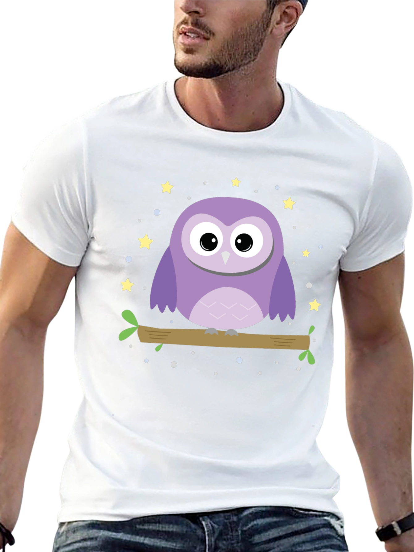 Cute Owl Graphic Print Black T-Shirt