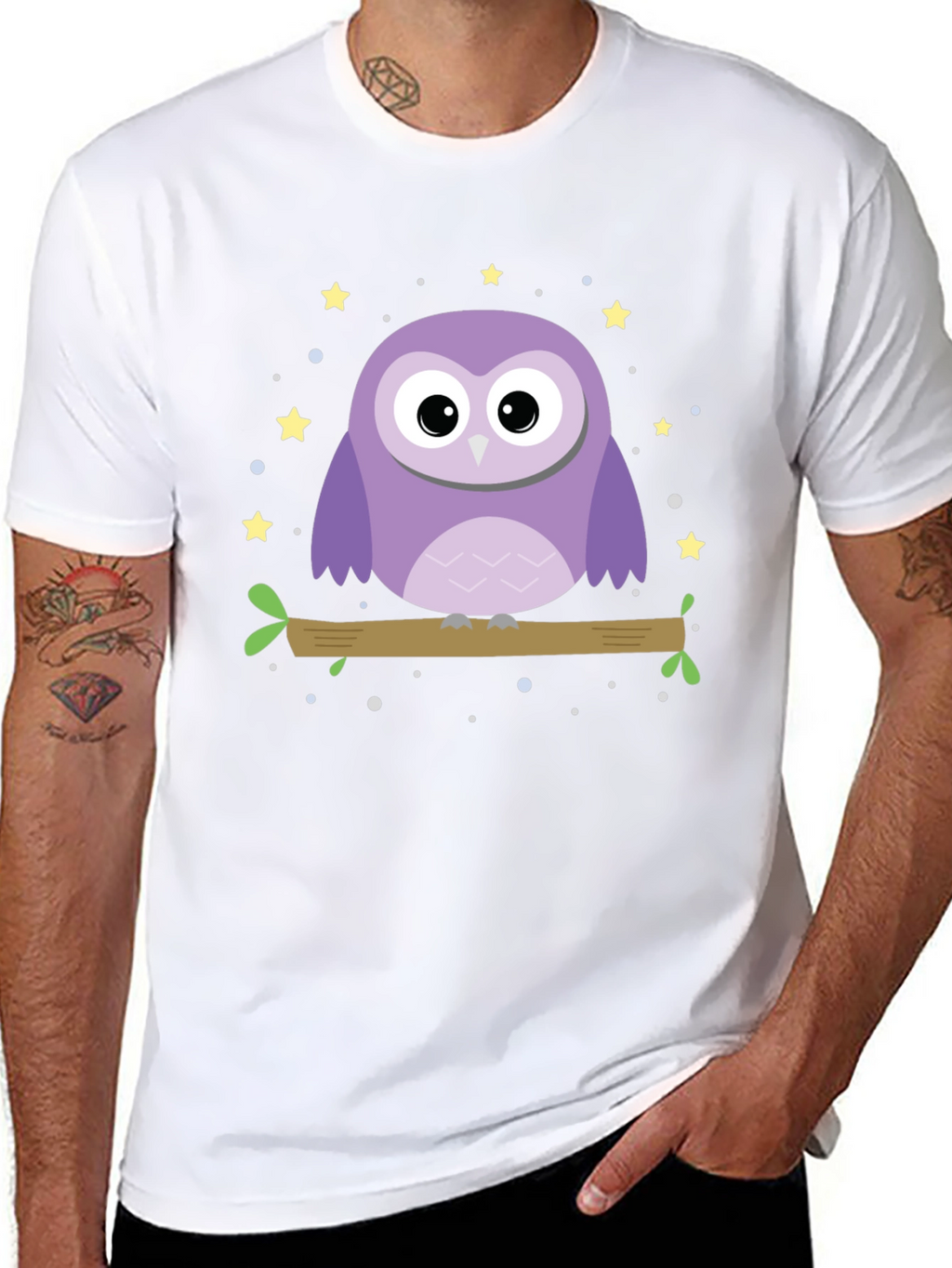Cute Owl Graphic Print Black T-Shirt