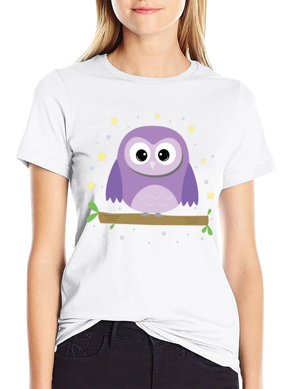 Cute Owl Graphic Print Black T-Shirt