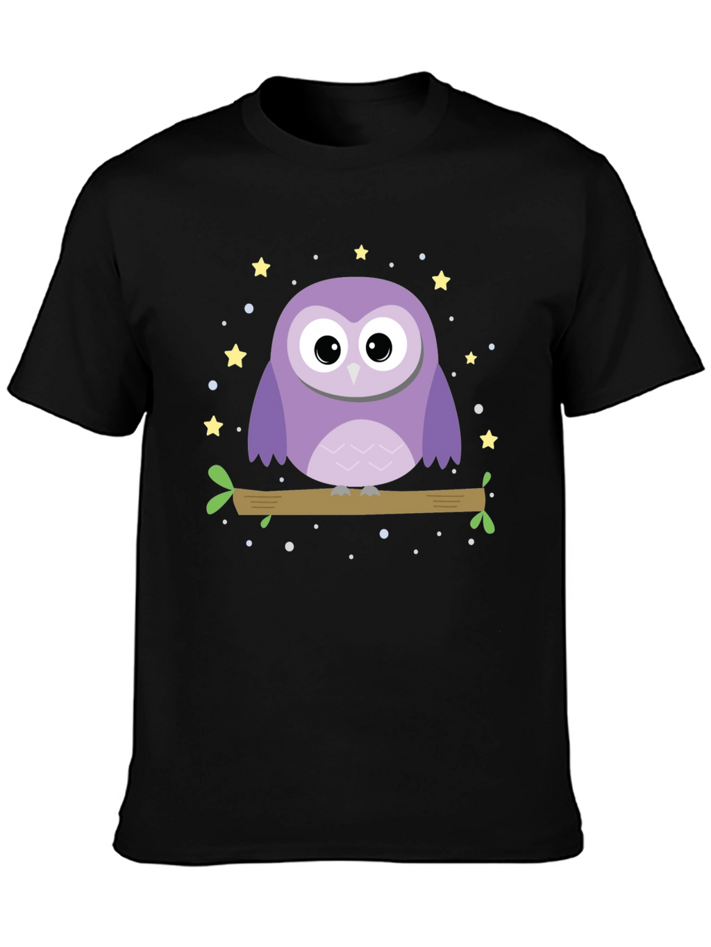 Cute Owl Graphic Print Black T-Shirt