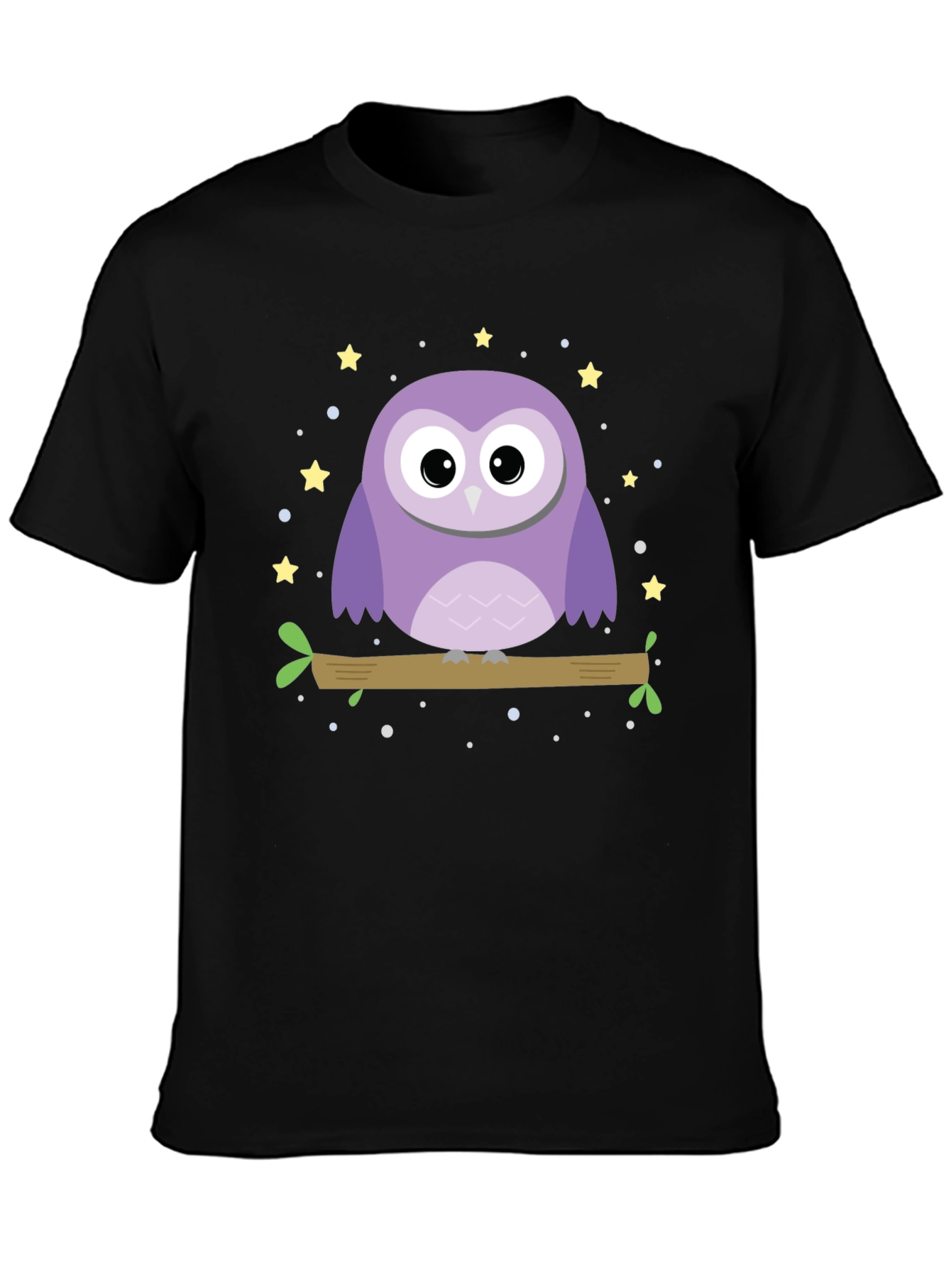 Cute Owl Graphic Print Black T-Shirt