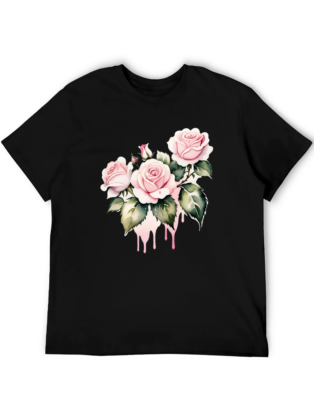 Black T-Shirt with Floral Rose Design
