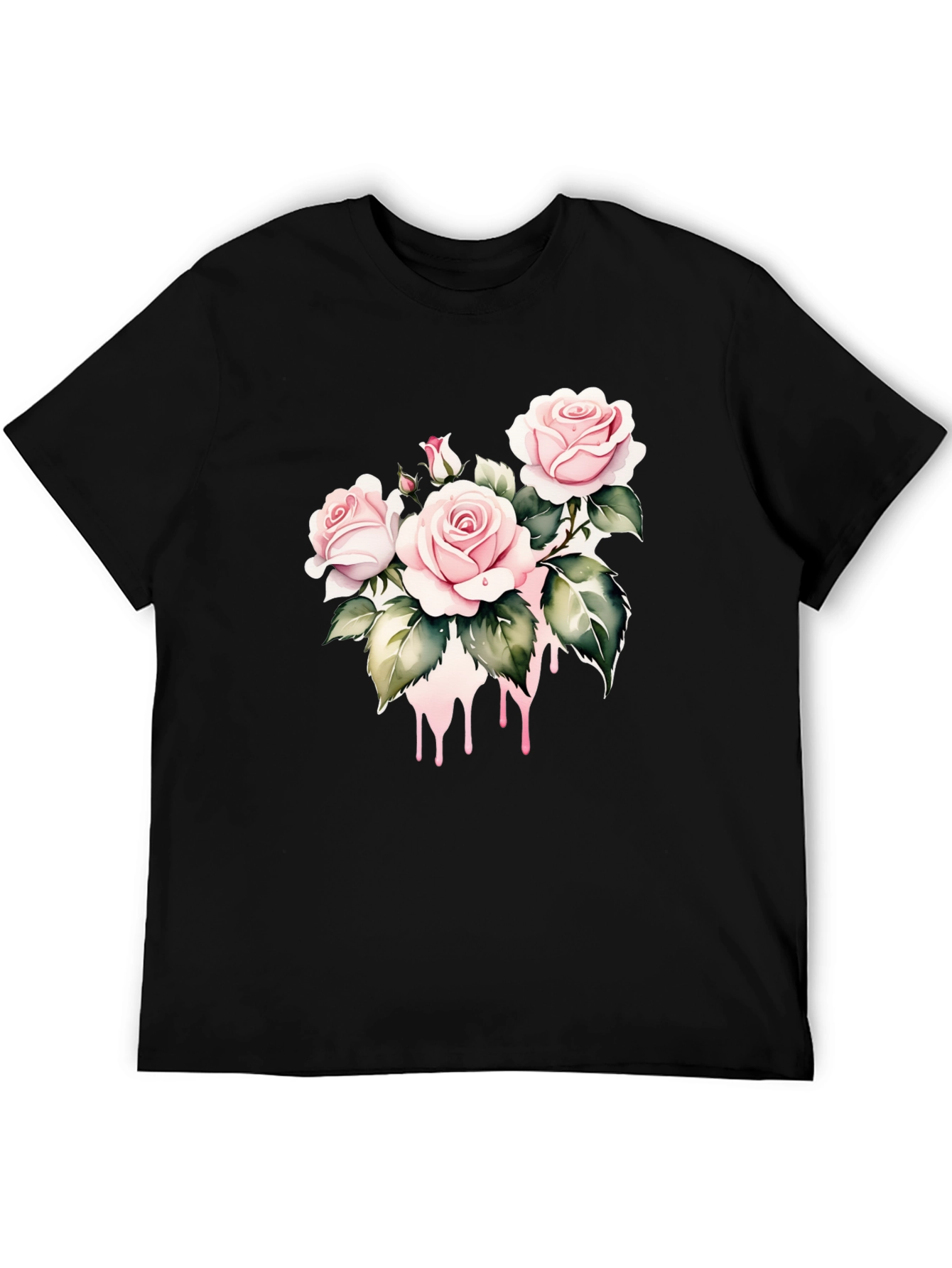 Black T-Shirt with Floral Rose Design