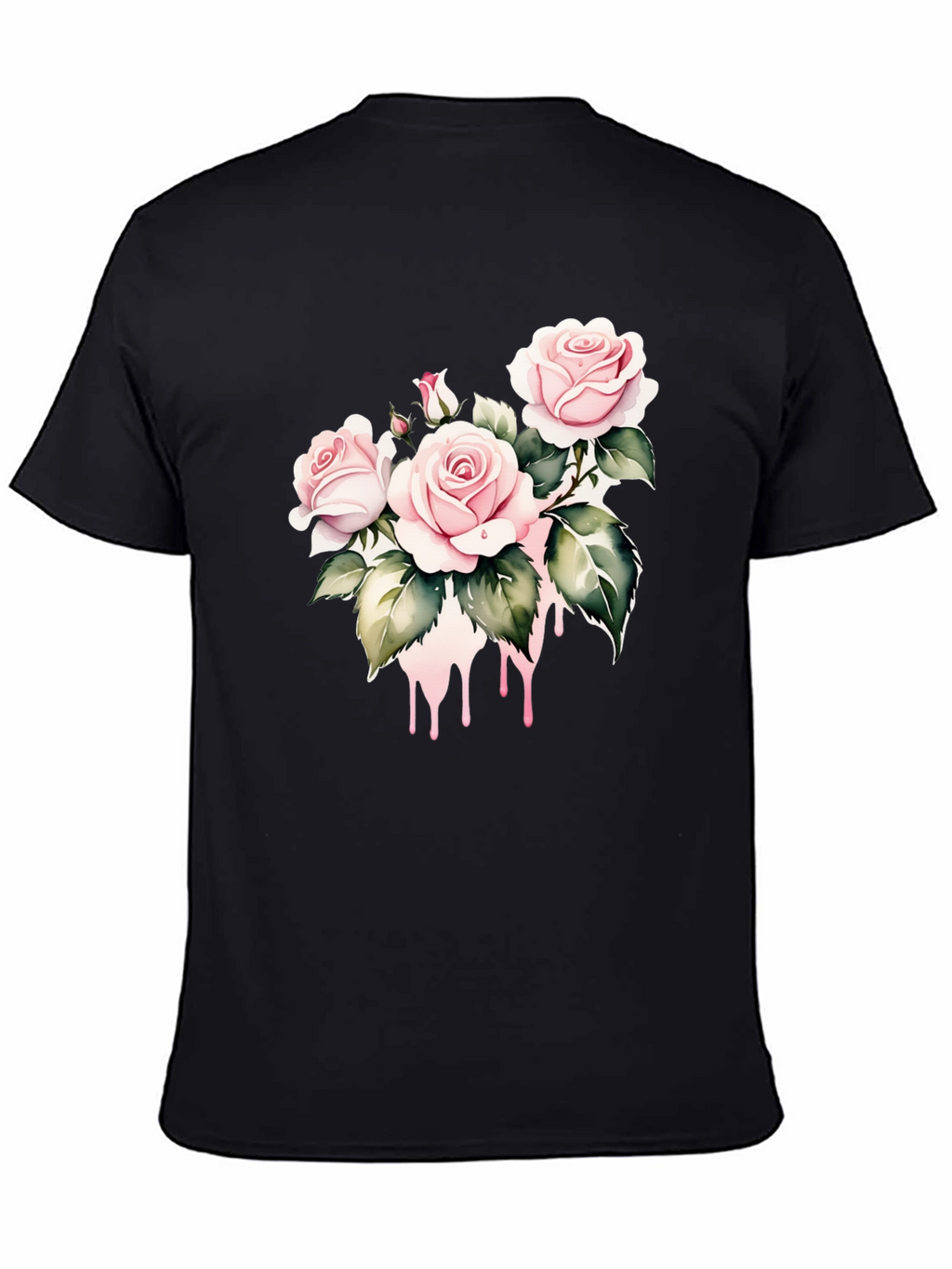 Black T-Shirt with Floral Rose Design