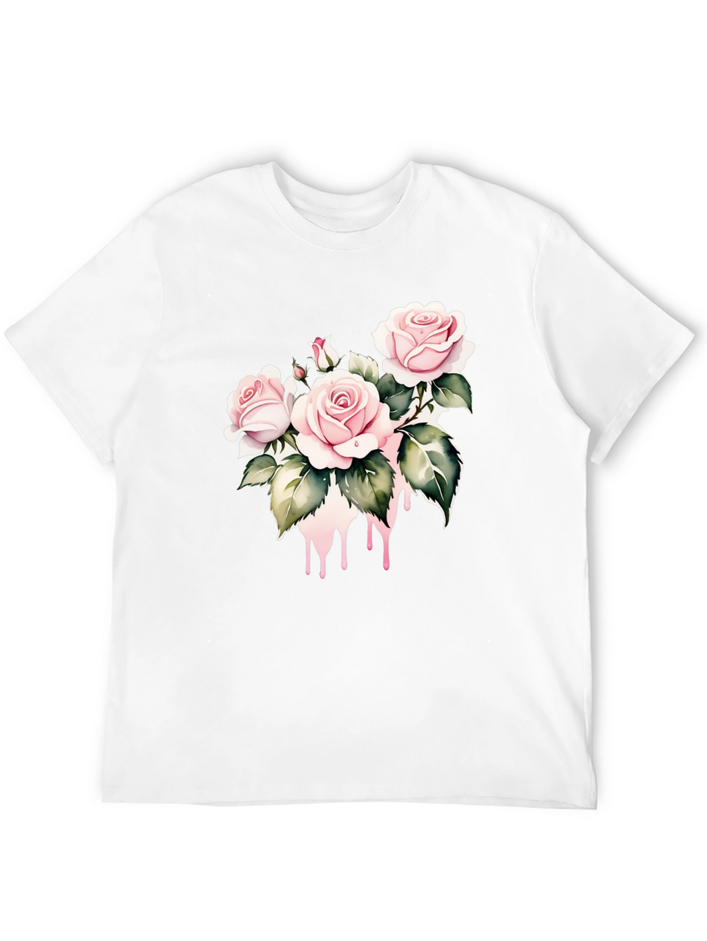 Black T-Shirt with Floral Rose Design