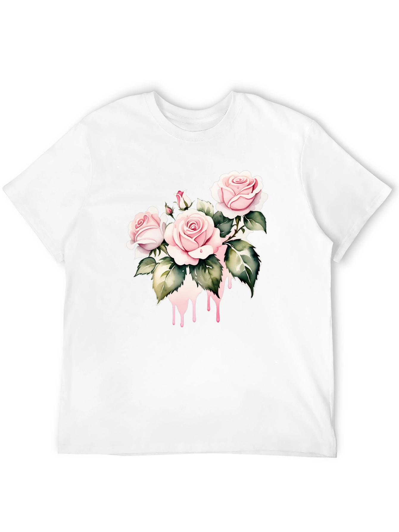 Black T-Shirt with Floral Rose Design