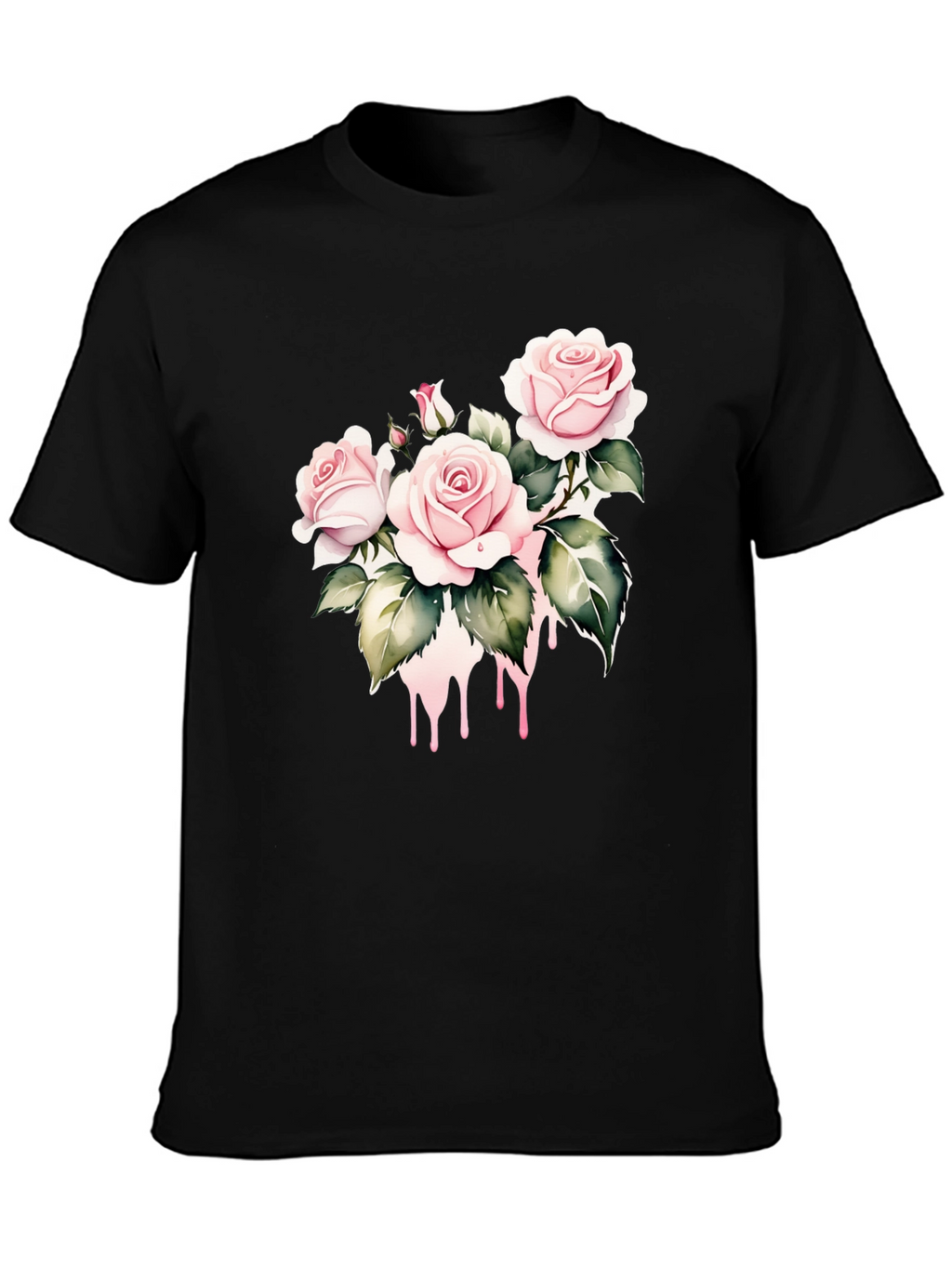 Black T-Shirt with Floral Rose Design